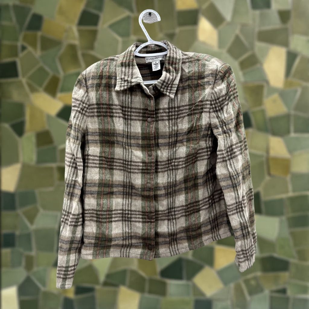 Evan Picone Womens Evan-Picone Button-Up Flannel Green Plaid Long Sleeve Size 10 Regular Shirt Womens, Casual, Travel, Fall, Winter, Spring Size L / US 10 / IT 46 - 1 Thumbnail