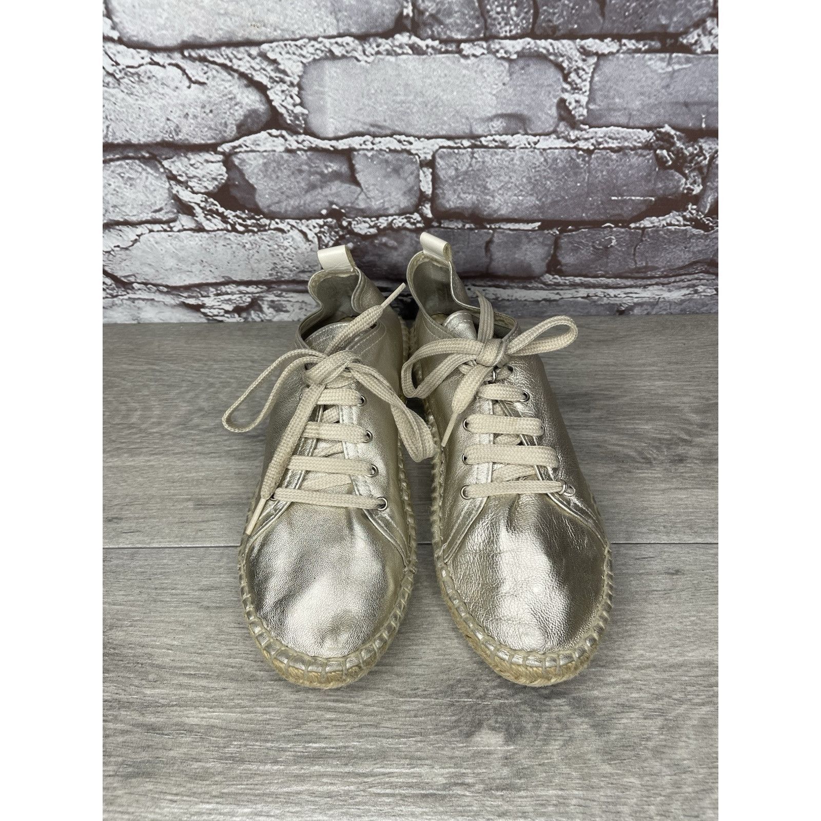 Other Maypol Silver Leather Espadrilles Casual Lace Up Shoes Women Size US 7.5 / IT 37.5 - 20 Thumbnail