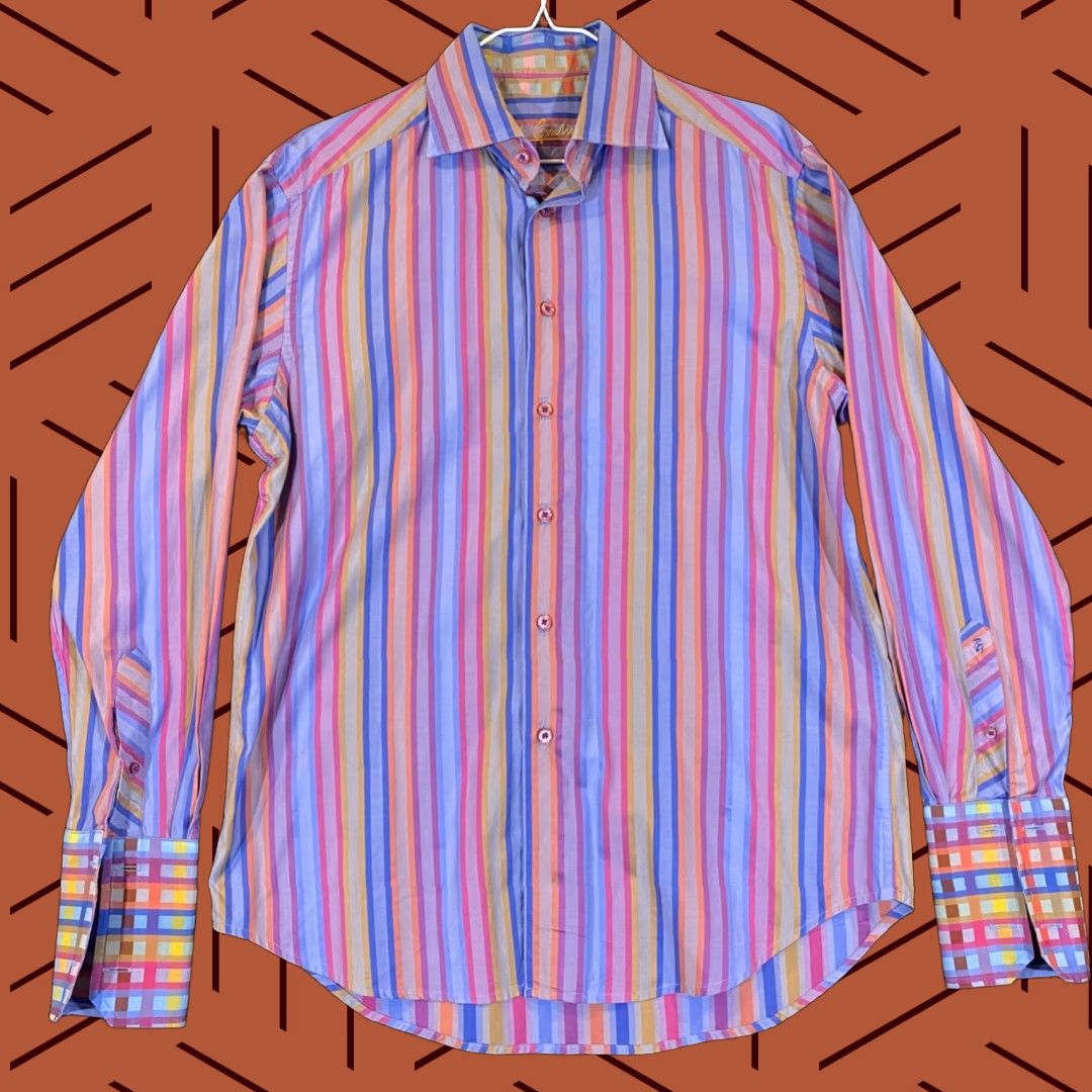 Robert Graham Robert Graham Shirt Men Medium Multicolor Striped Open Button Up Top Long Sleeve Mens Size US M / EU 48-50 / 2 - 1 Thumbnail
