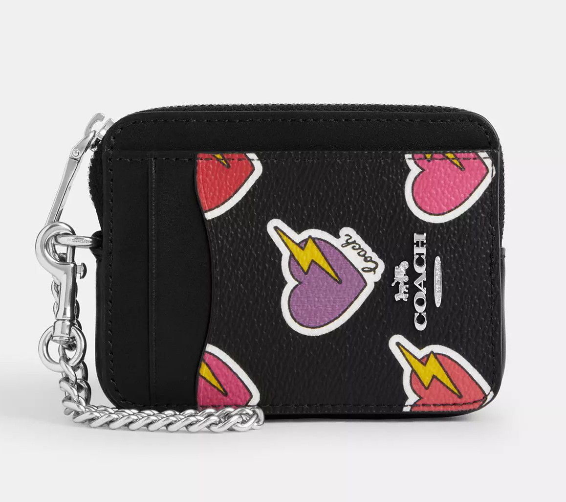 Coach Zip Card Case With Heart Bolt Print CW453 Size ONE SIZE - 3 Thumbnail