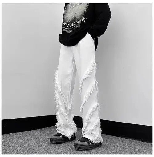 Japanese Brand Men Solid Ragged Edge Straight Jeans Size US 32 / EU 48 - 2 Thumbnail