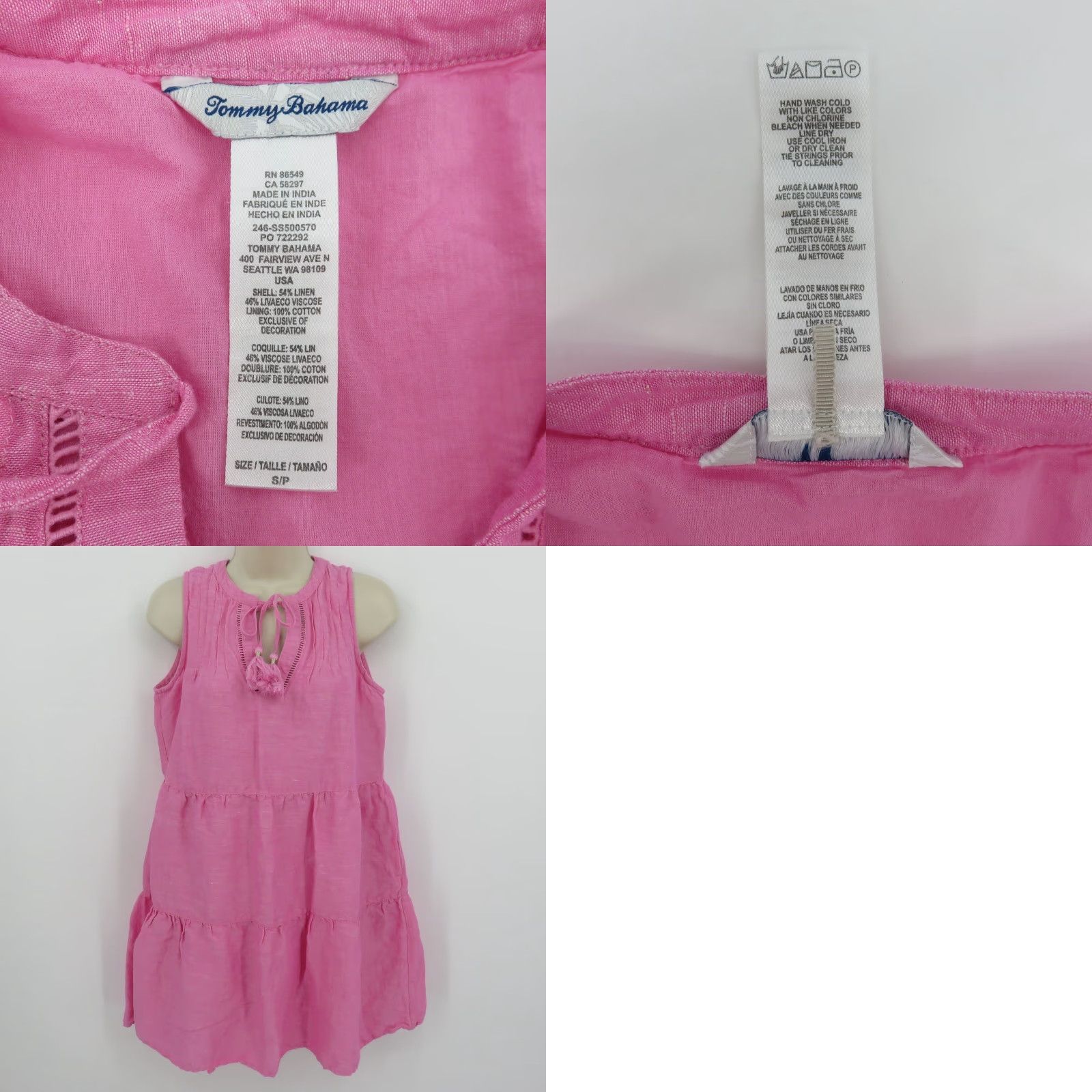 Tommy Bahama Tommy Bahama Women Small Pink Linen Blend Tiered Keyhole Sleeveless Shift Dress Shirt Dress Lady Slip Size S / US 4 / IT 40 - 8 Thumbnail