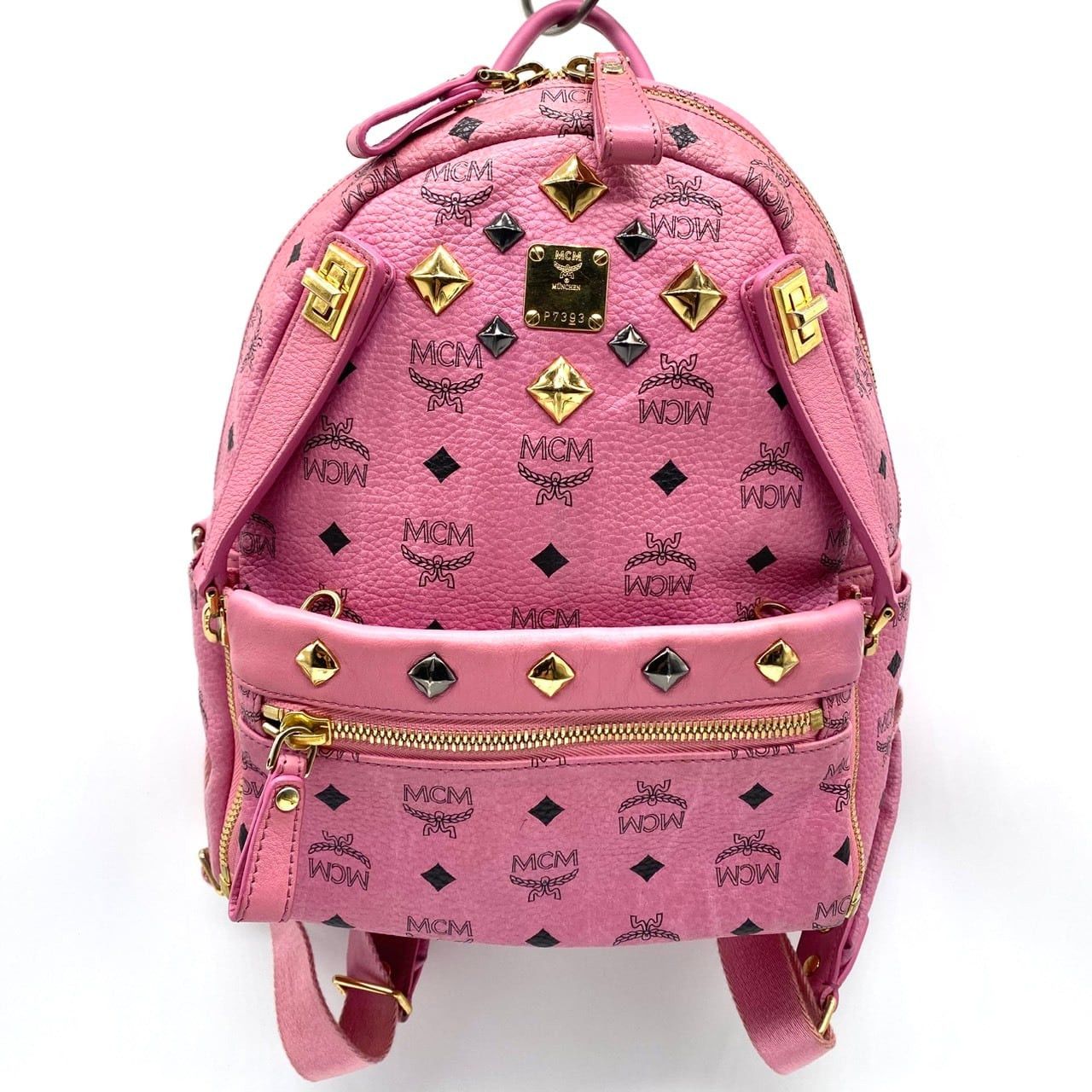 MCM Visetos Backpack Mini Pink Studs