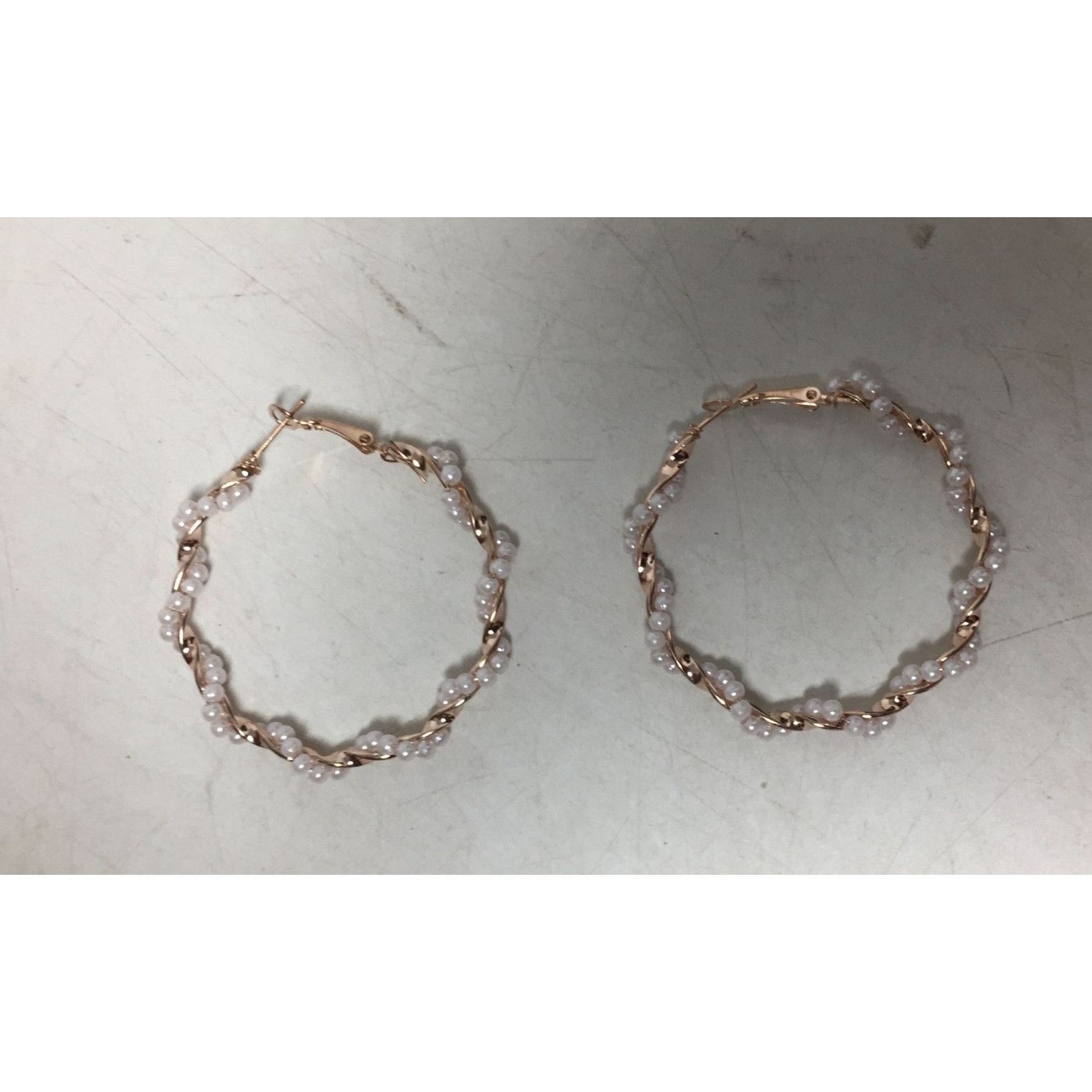 Other Women's Rose Gold Twisted Hoop Earrings with White Faux Pear Size ONE SIZE - 2 Thumbnail