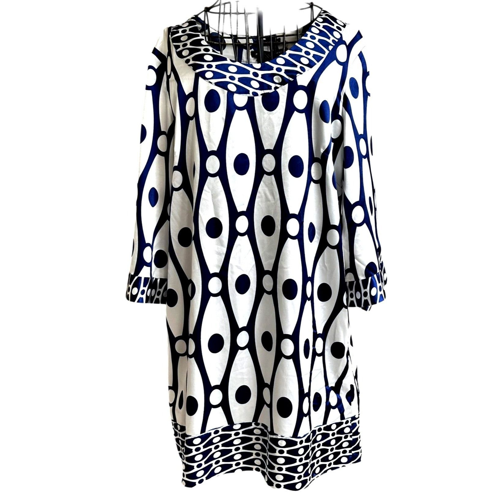 Other Antilia Femme Dress Large Midi White Navy Abstract Geometric Size L / US 10 / IT 46 - 1 Thumbnail