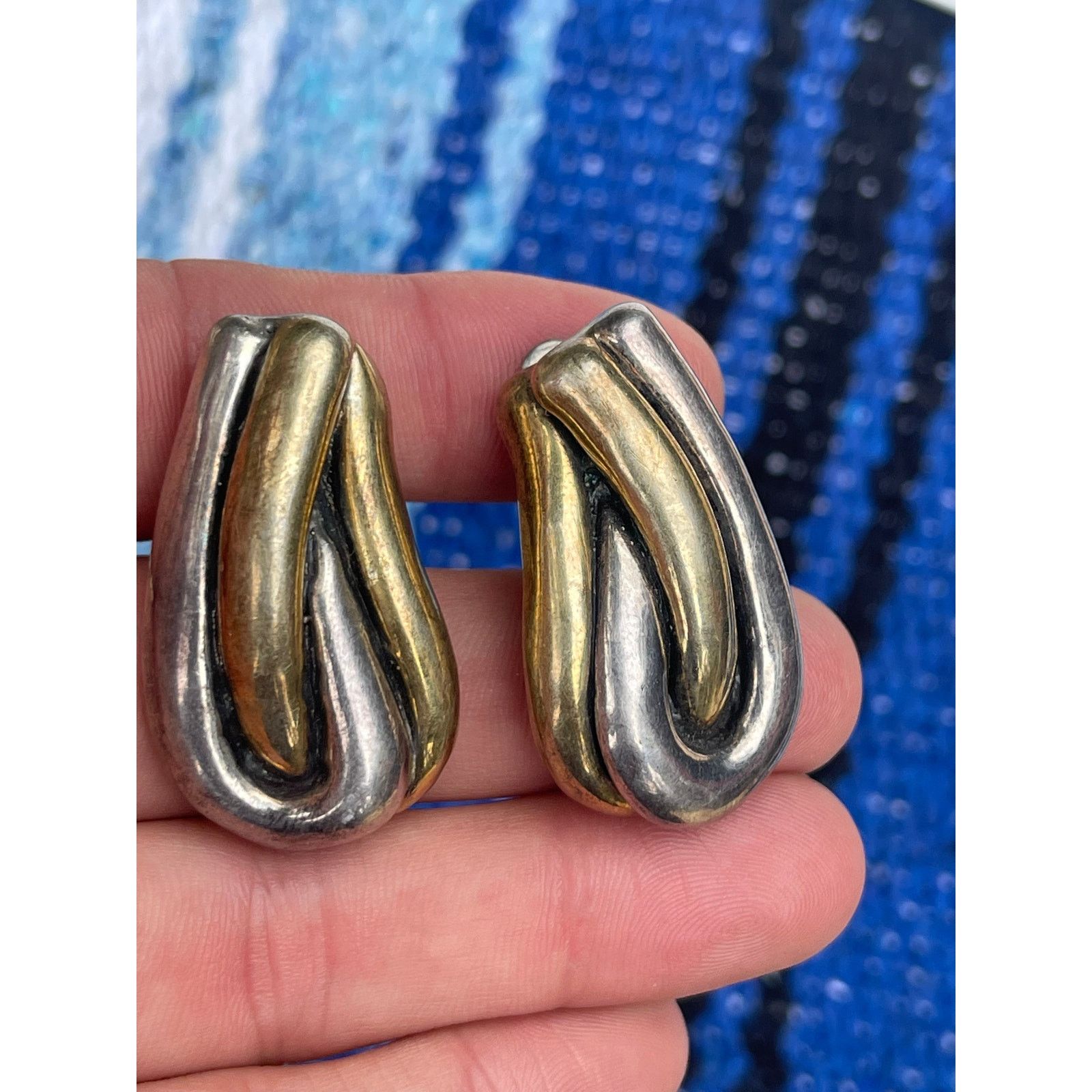 Vintage Modernist Bat Ami Israel Signed Earrings Sterling Silver Size ONE SIZE - 5 Thumbnail