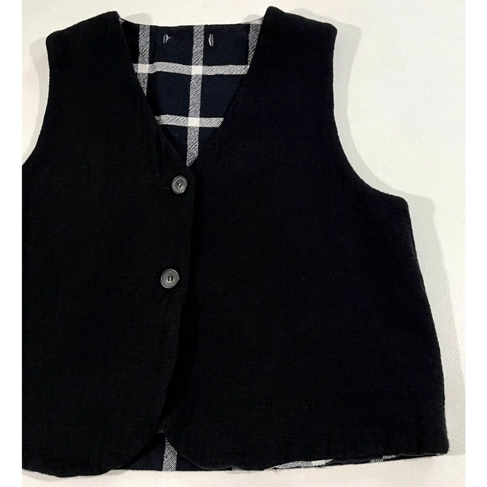 Vintage Neirami Women’s Button Front Vest Black Plaid Made in Italy Sz L Size L / US 10 / IT 46 - 7 Thumbnail