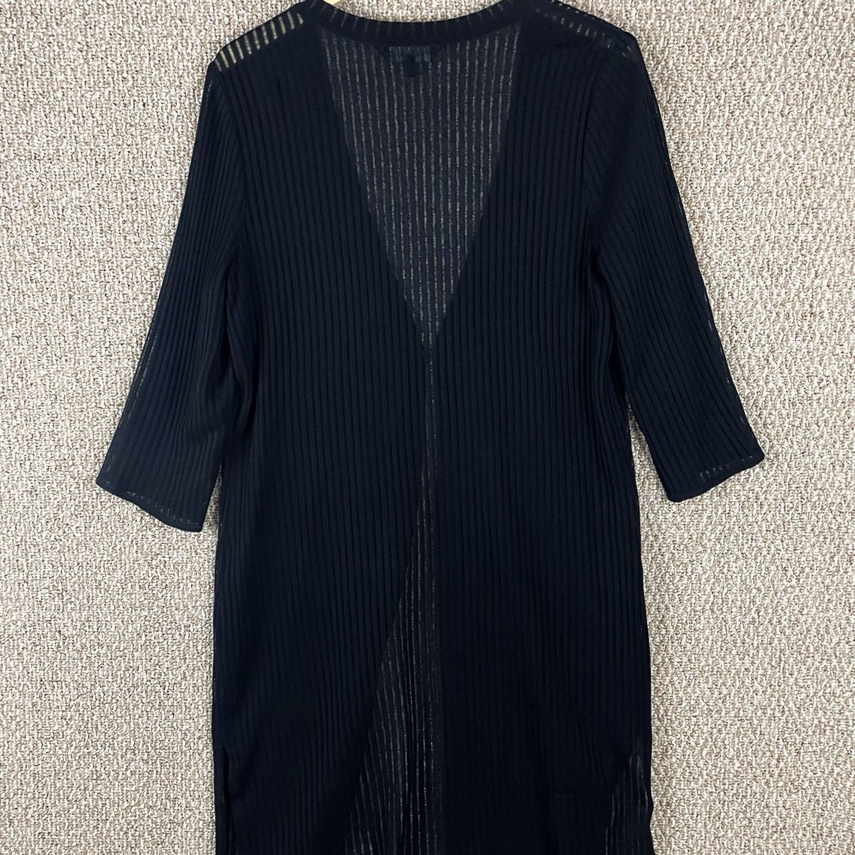 Vintage Ming Wang Cardigan Jacket Women L Ribbed Sheer Black Knit Longline T374 Knit Cardigan Ribbed Open Collarless Long Sleeve Round Neck Black Woman Large Size L / US 10 / IT 46 - 3 Thumbnail