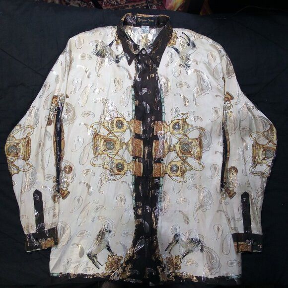 Vintage Vintage Gorgeous Satin Horse Equestrian Metallic Gold Shirt Size US S / EU 44-46 / 1 - 2 Thumbnail