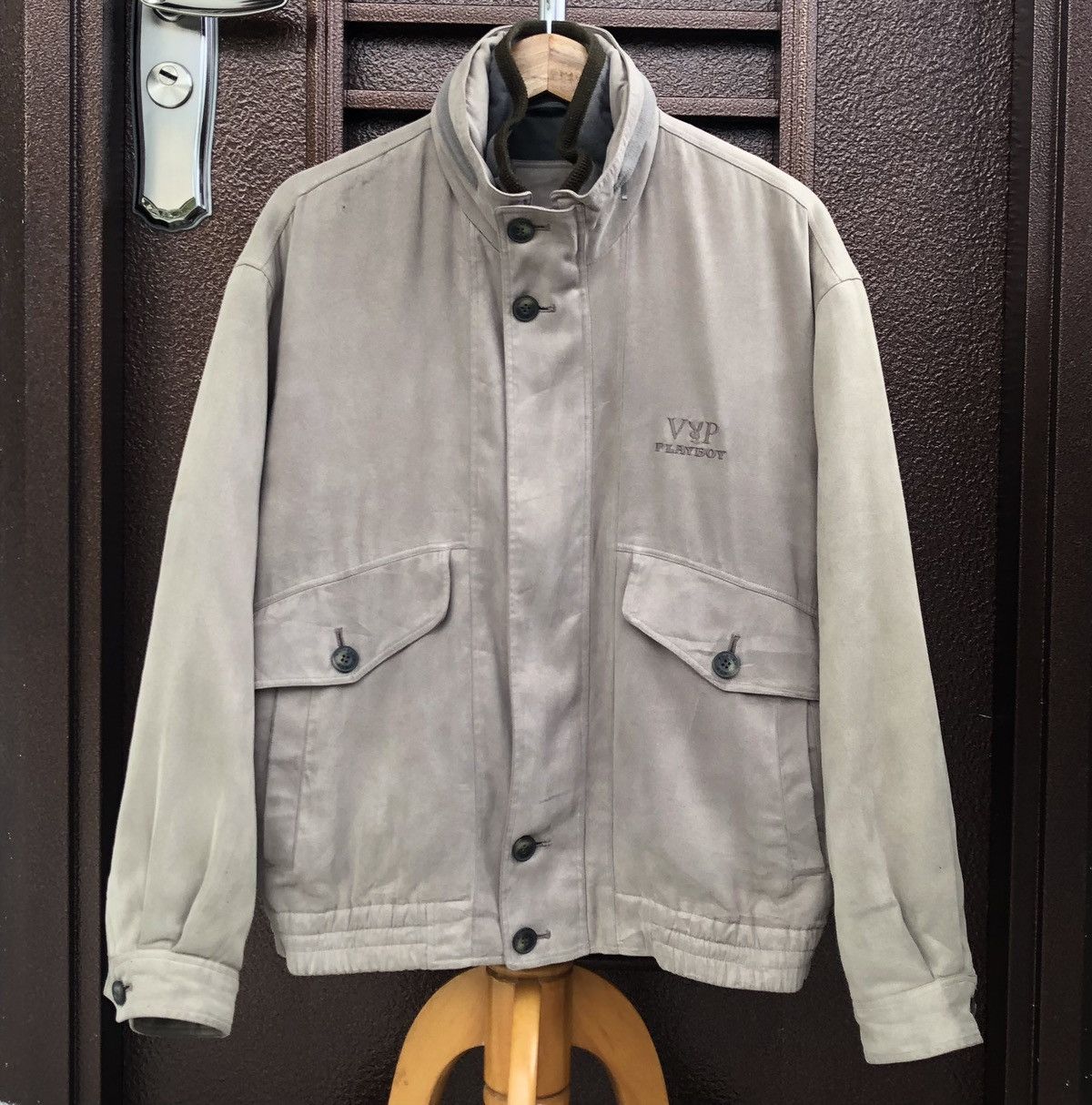 image of Vintage Playboy Vip Collection Suede Bomber Jacket in Grey, Men's (Size Medium)
