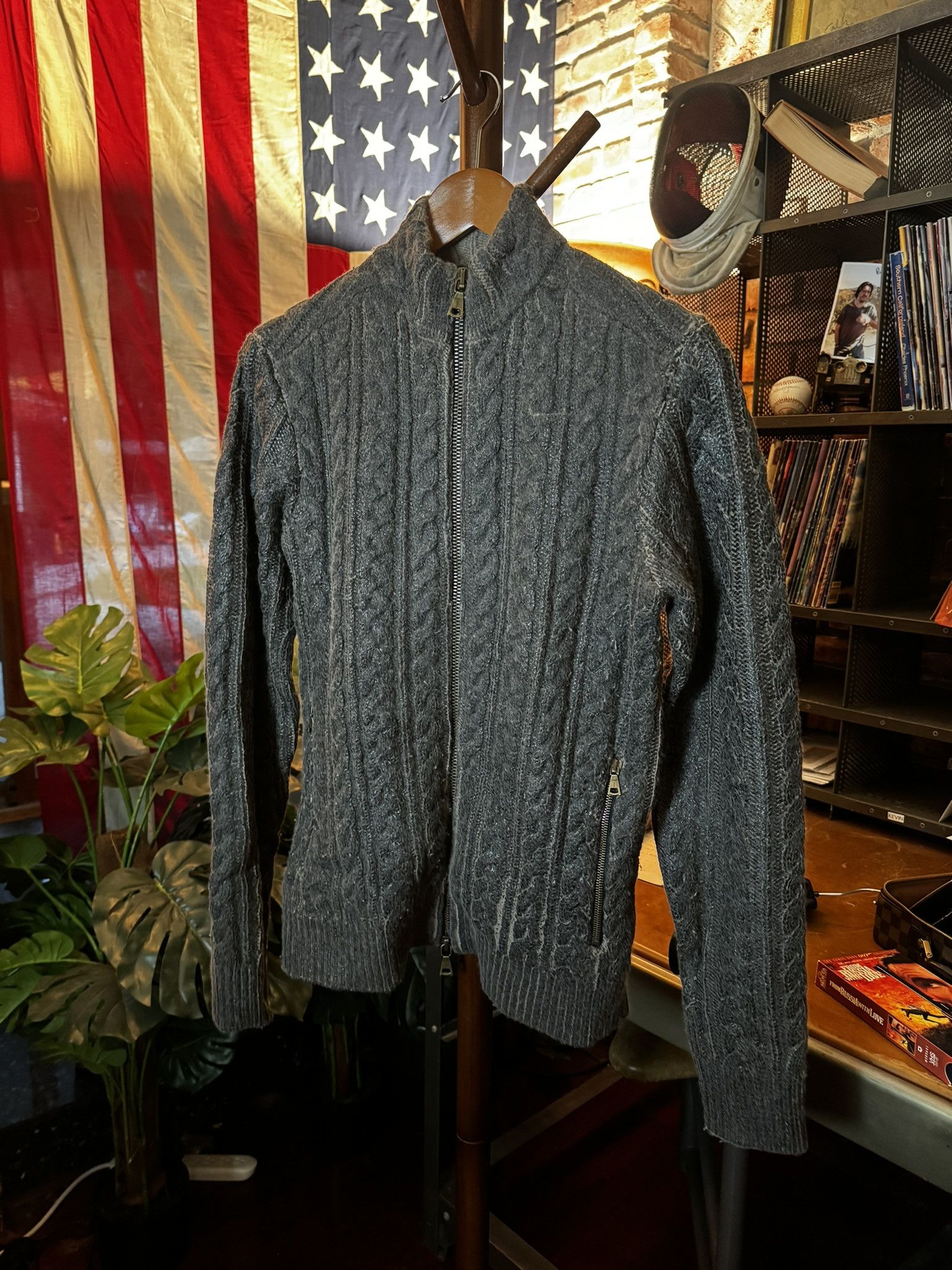 John Varvatos $898 JOHN VARVATOS Resin Coated Zip Sweater (sz. XS/S) Size US S / EU 44-46 / 1 - 2 Thumbnail
