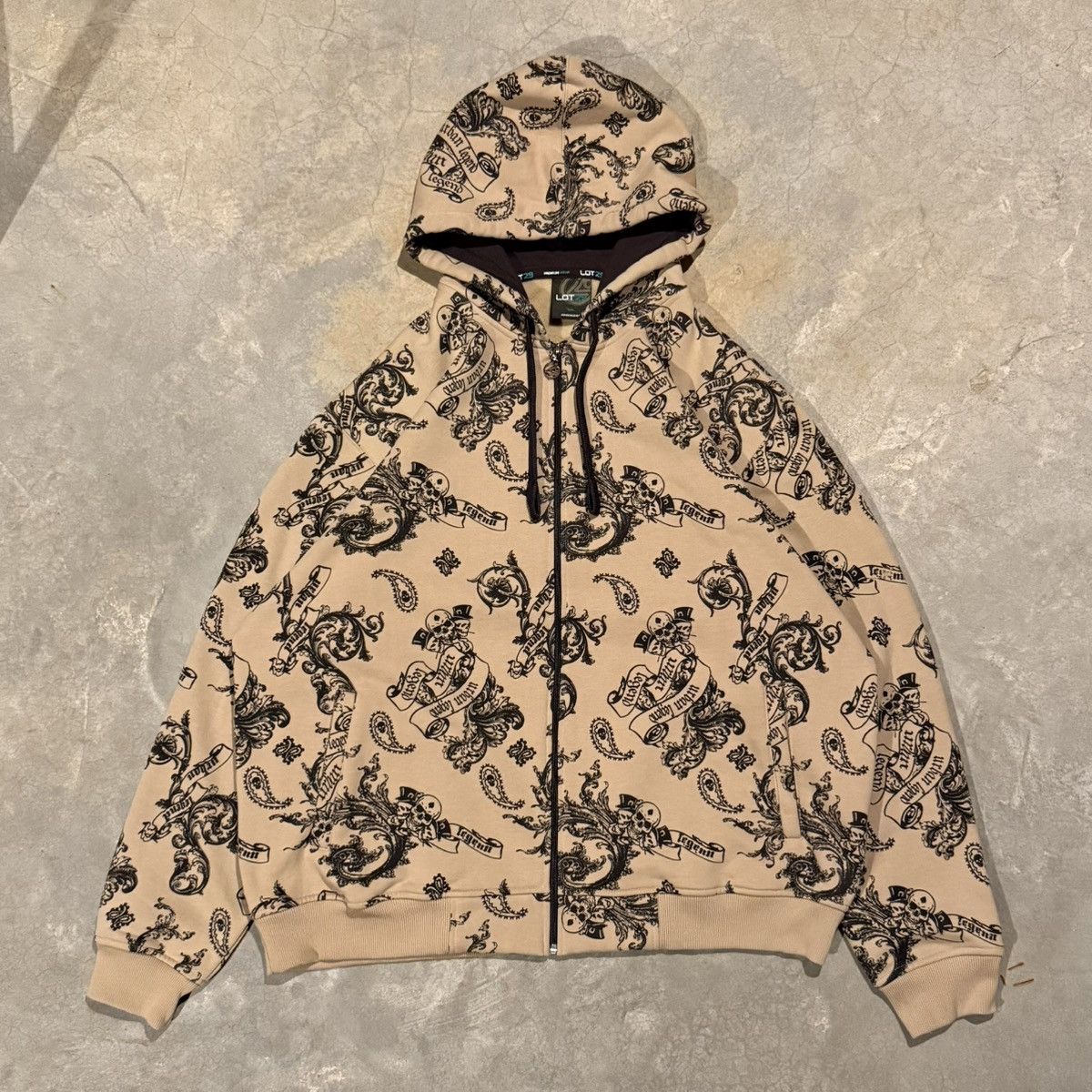 Vtg 2000s Lot29 Skull Paisley Baggy Zip Up Hoodie Y2K Grunge