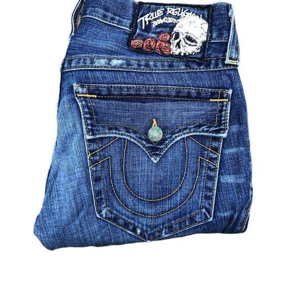 True Religion × Vintage Vintage True Religion Jeans Size 33 'Skull Tab' RICKY Blue Size US 33 - 2 Thumbnail