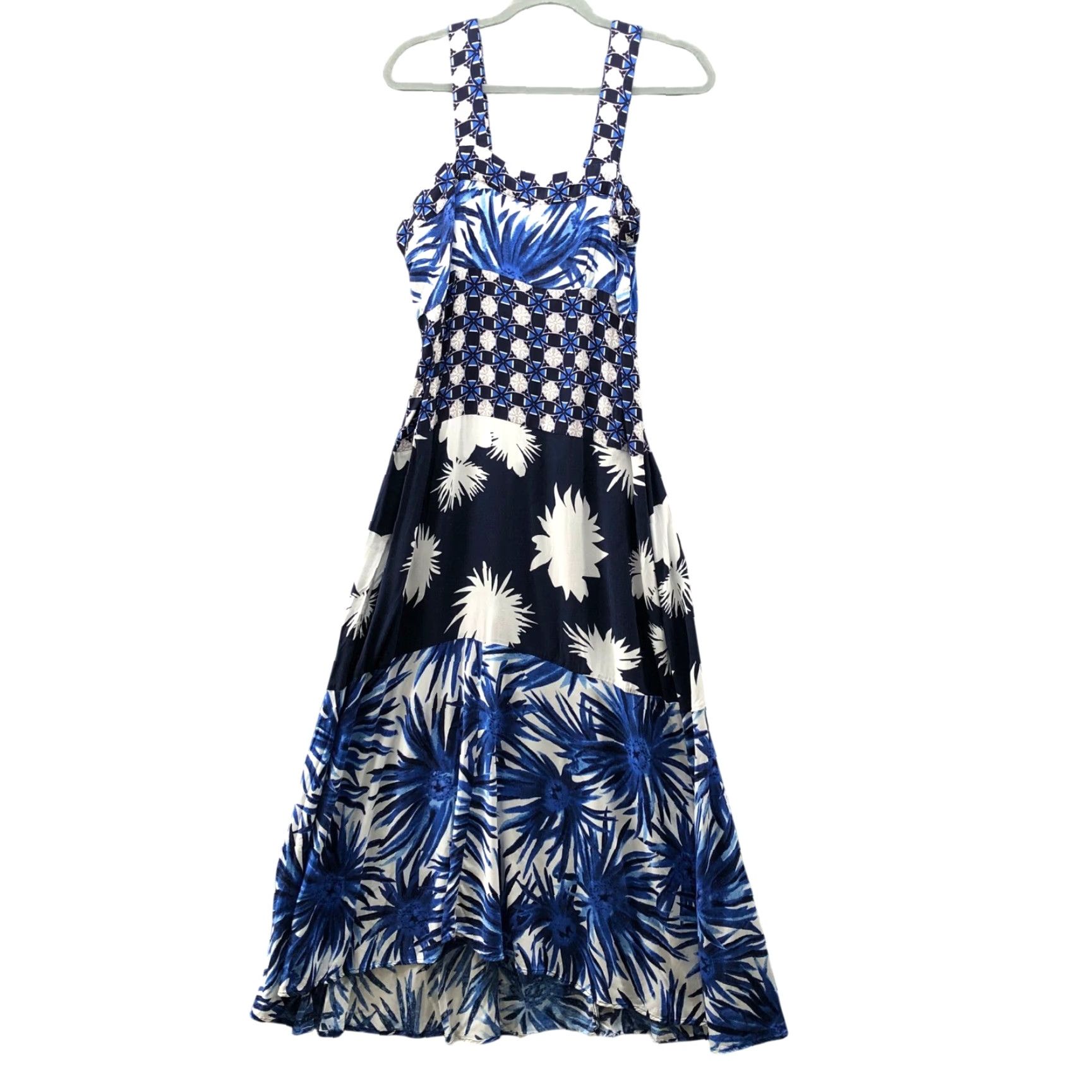 Vintage 1.State Floral Maxi Dress Womens M Blue Tropical Palm Print Sleeveless Tiered Size M / US 6-8 / IT 42-44 - 2 Thumbnail