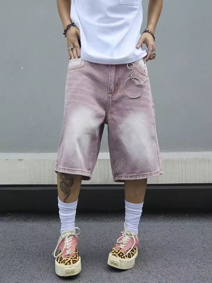 Japanese Brand Pink Wash Baggy Denim Jorts Shorts Size US 34 / EU 50 - 1 Thumbnail
