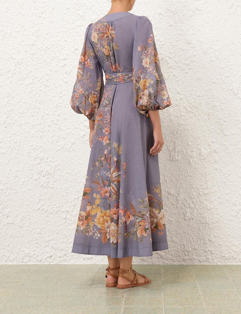 Zimmermann oc11z0226 Tallow Wrap Midi Dress In Multicolor Size S / US 4 / IT 40 - 4 Thumbnail