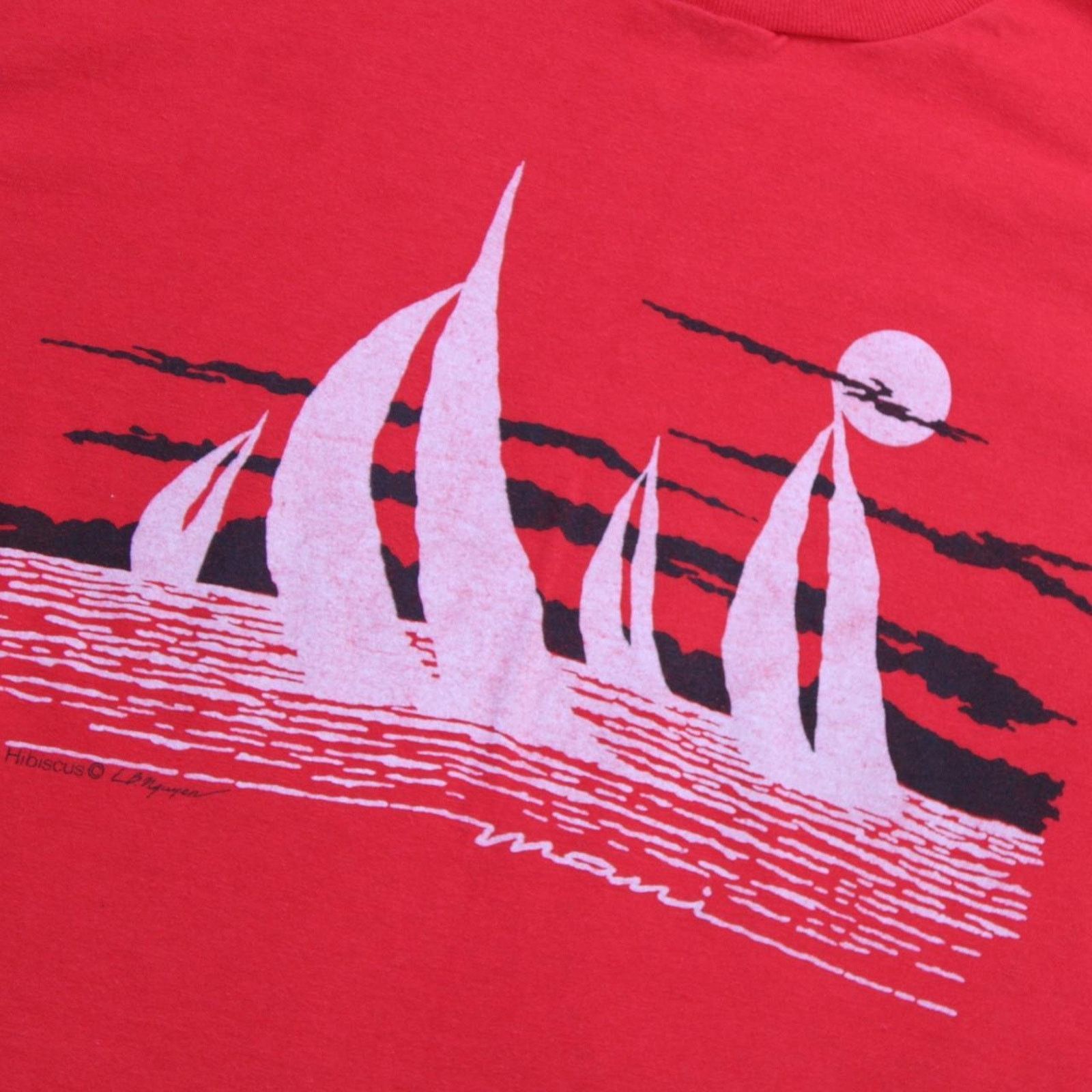 & Other Stories Red Vintage 90’s Hawaiian Sailboats Graphic Tee Size US L / EU 52-54 / 3 - 5 Thumbnail