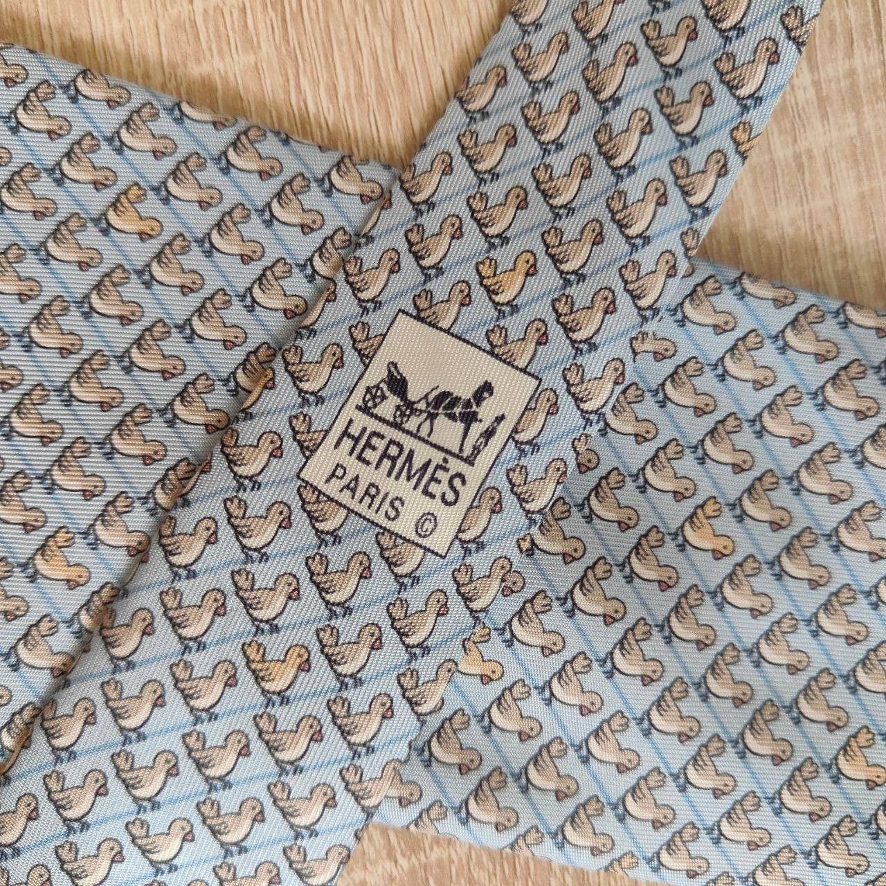Hermes Hermes Paris Silk Tie 7964 EA Birds Blue Size ONE SIZE - 3 Thumbnail