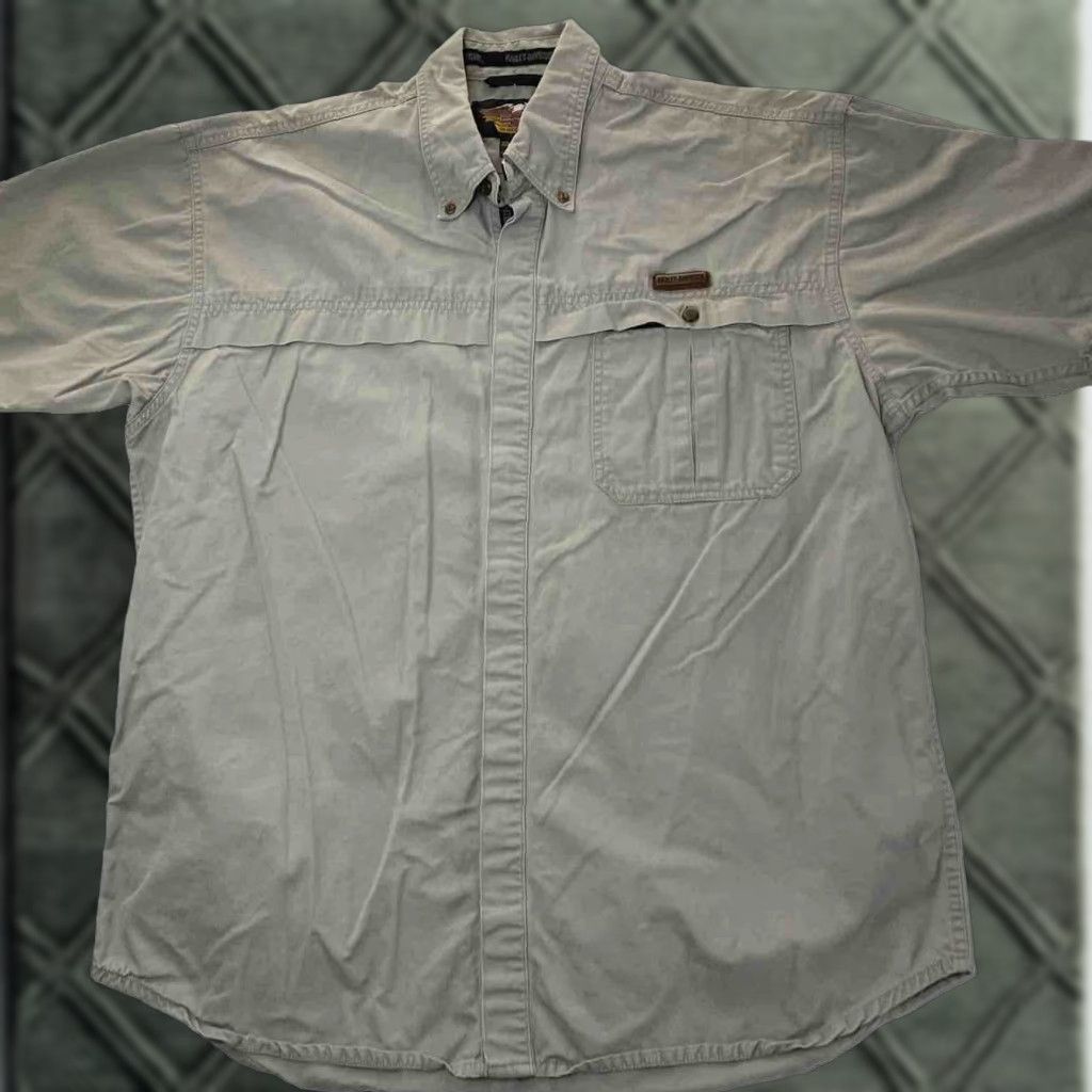 VINTAGE Harley-Davidson Shirt Mens L Gray Button-Up Retro Casual Short Sleeve Graphic Print Logo 90s Mens