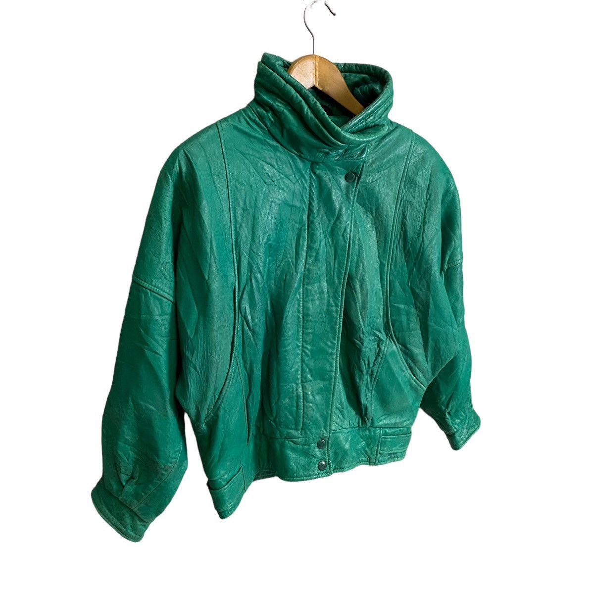 Leather × Vintage Vintage 80s teal green leather croped jacket Size M / US 6-8 / IT 42-44 - 2 Thumbnail