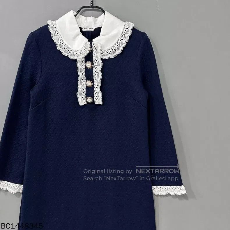 Miu Miu Miu Miu Size S Deep blue lace doll collar dress Size S / US 4 / IT 40 - 1 Thumbnail