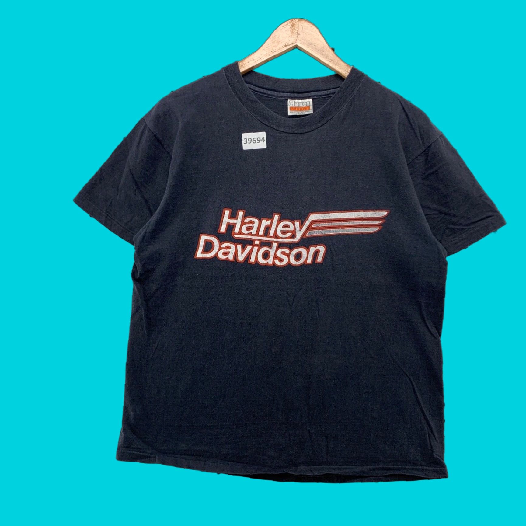 VINTAGE 70s Harley Davidson Graphic Print Shirt Mens Large Black Single Stitch USA Motorcycle
