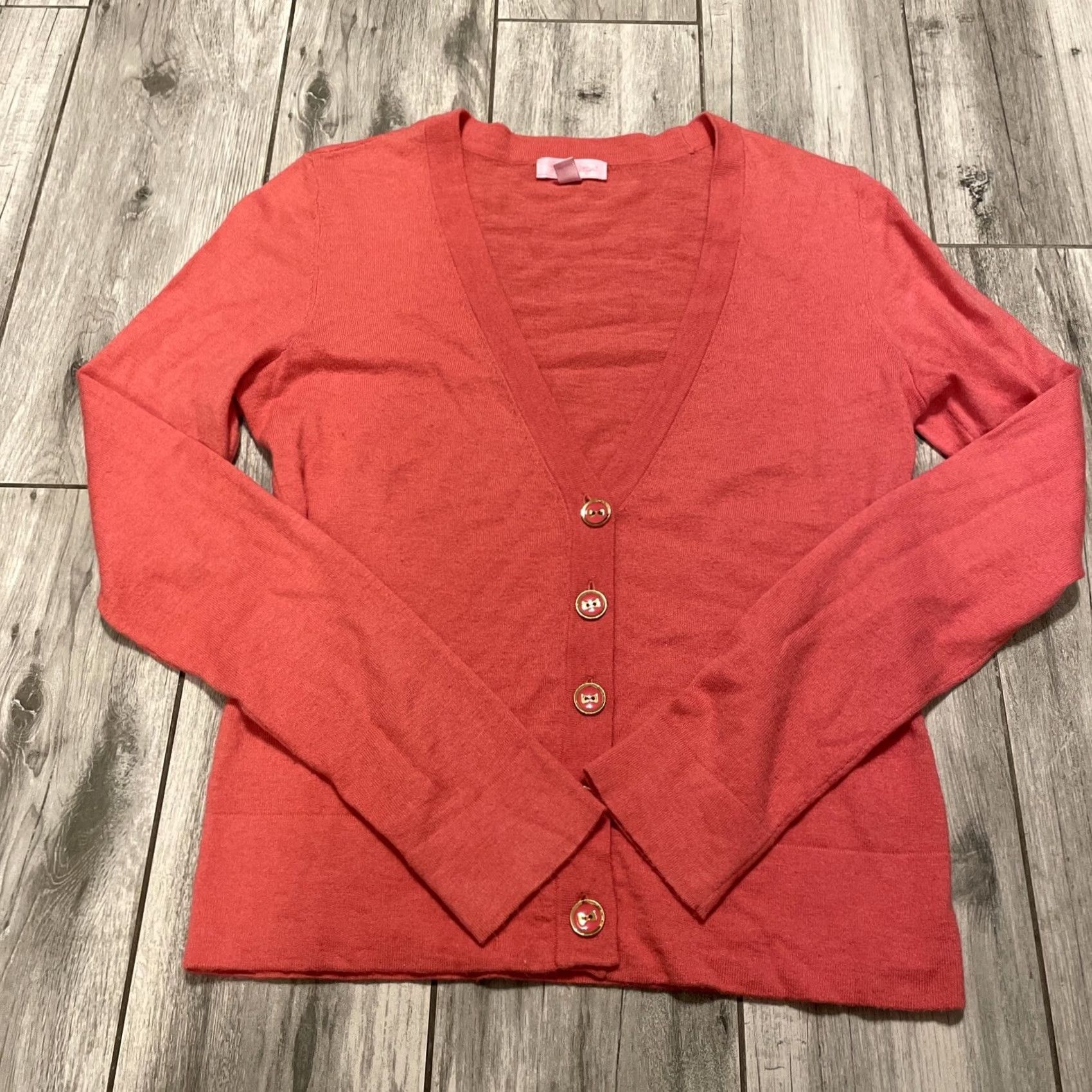 Lilly Pulitzer Lilly Pulitzer Cardigan Sweater M Women Wool Blend Button Front V-Neck Preppy Coral Pink/Med, Regular, Knit, Long Sleeve, Button, Winter Style Size M / US 6-8 / IT 42-44 - 7 Thumbnail