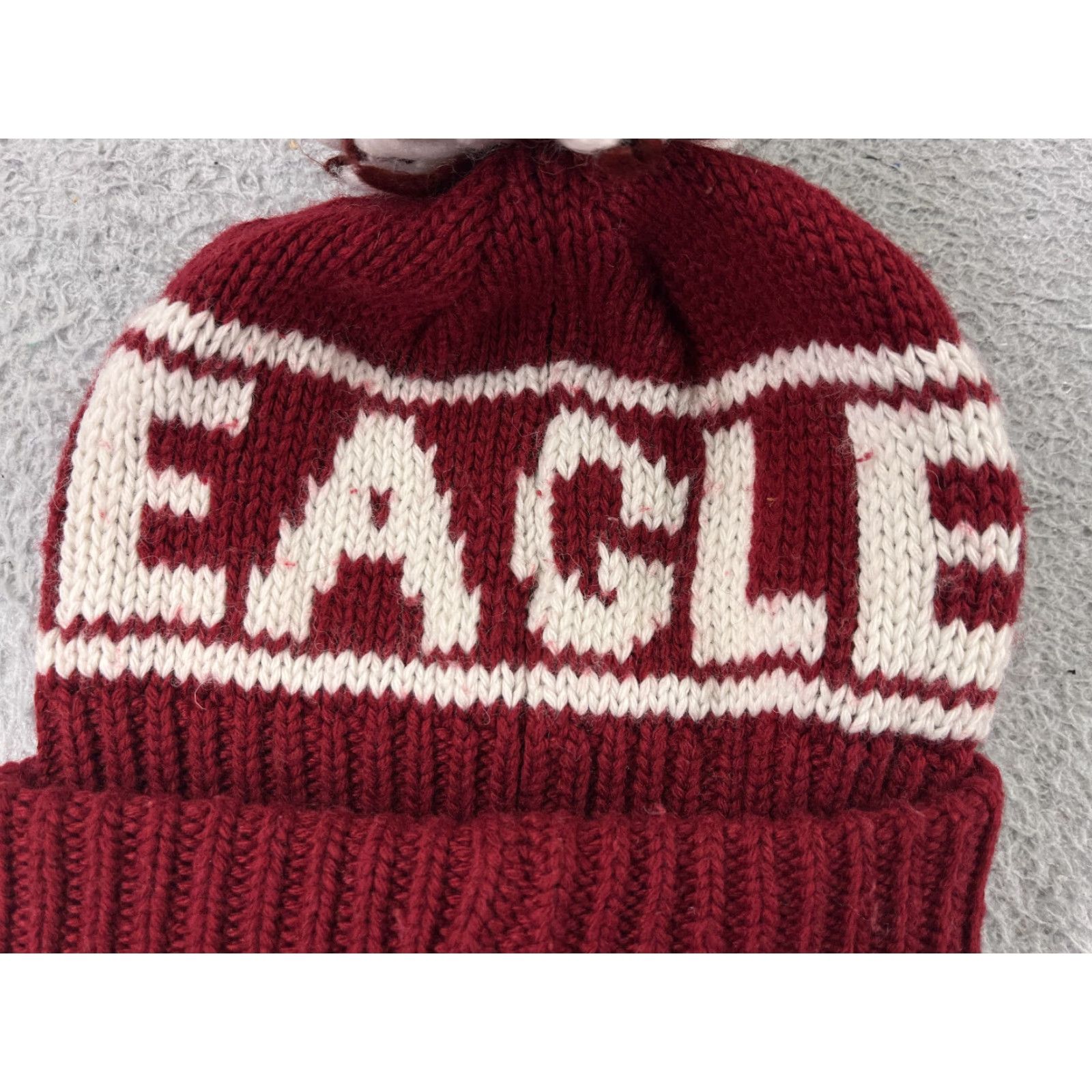 American Eagle Outfitters American Eagle Beanie Toque Adult One Size Red White Knit Wool Acrylic Blend Pom Size ONE SIZE - 2 Thumbnail