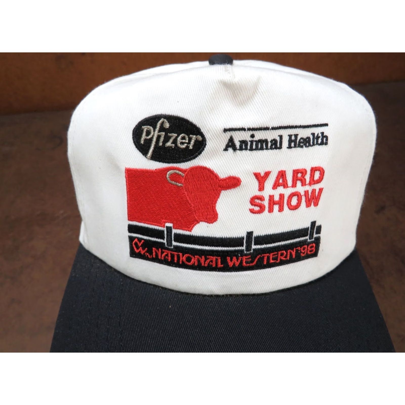 Vintage VINTAGE Pfizer Animal Health Yard Show National Western 1998 Farm Ag VTG Snapback Hat Men One Size White Solid Adjustable Hat Size ONE SIZE - 2 Thumbnail