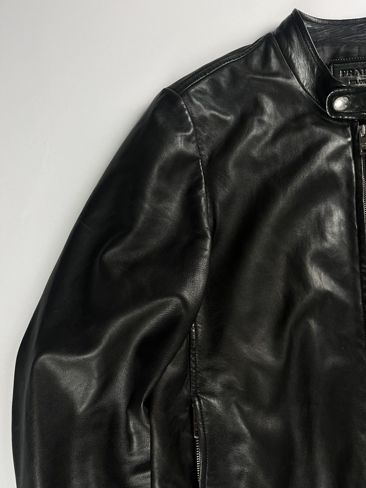Prada Prada Sample Black Textured Soft Leather Moto Jacket SS 2014 Size US M / EU 48-50 / 2 - 4 Thumbnail