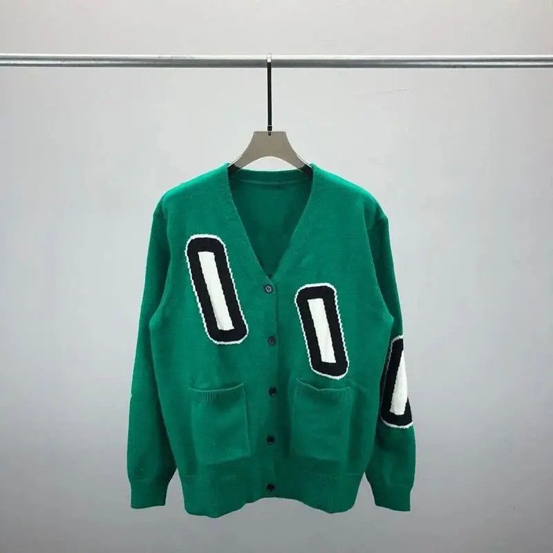 Image of Coloured Cable Knit Sweater Harajuku Knitted Sweater Cardigan in Green, Men's (Size 2XL)