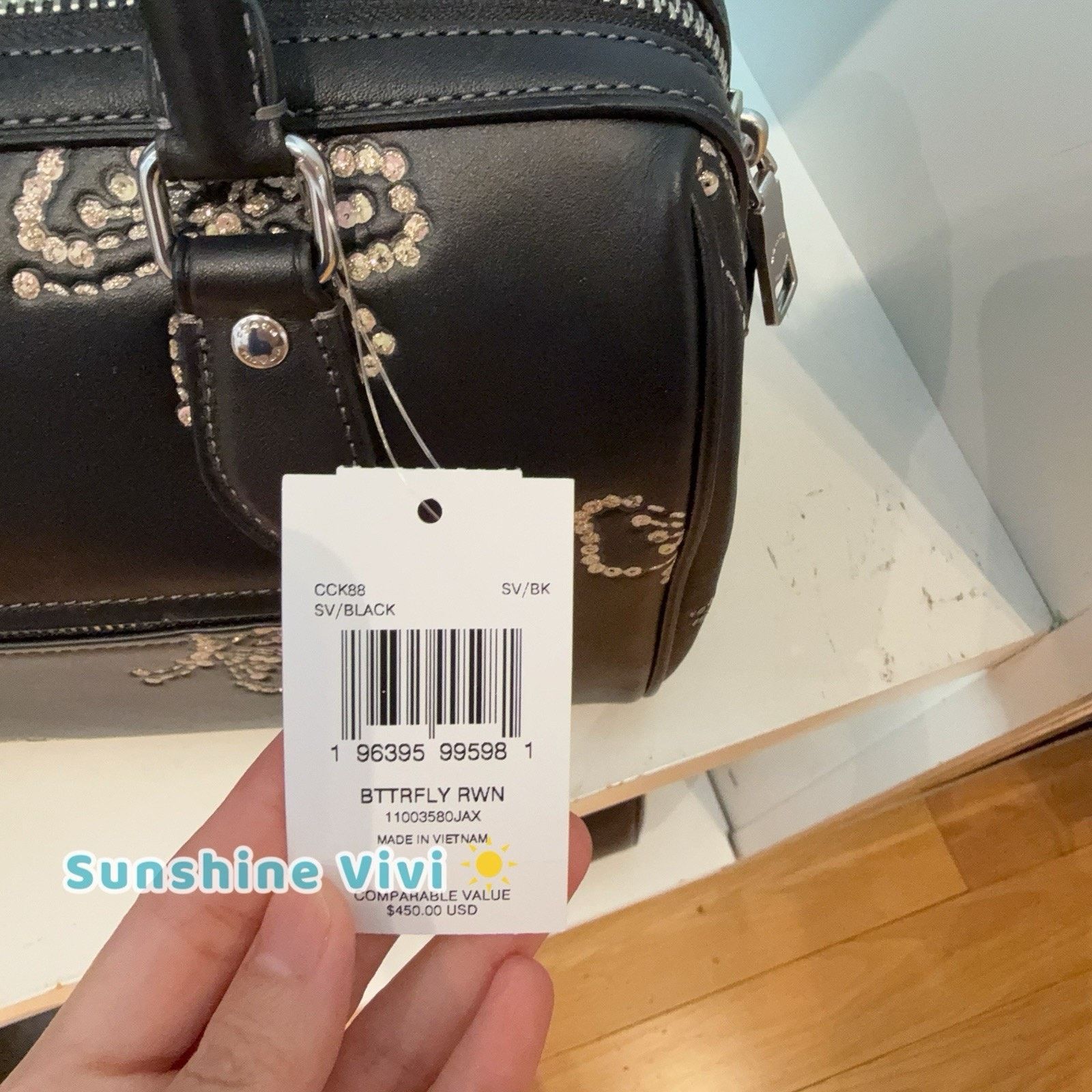 Coach NWT Coach Rowan Satchel Bag Butterfly CCK88 Black Silver Size ONE SIZE - 4 Thumbnail
