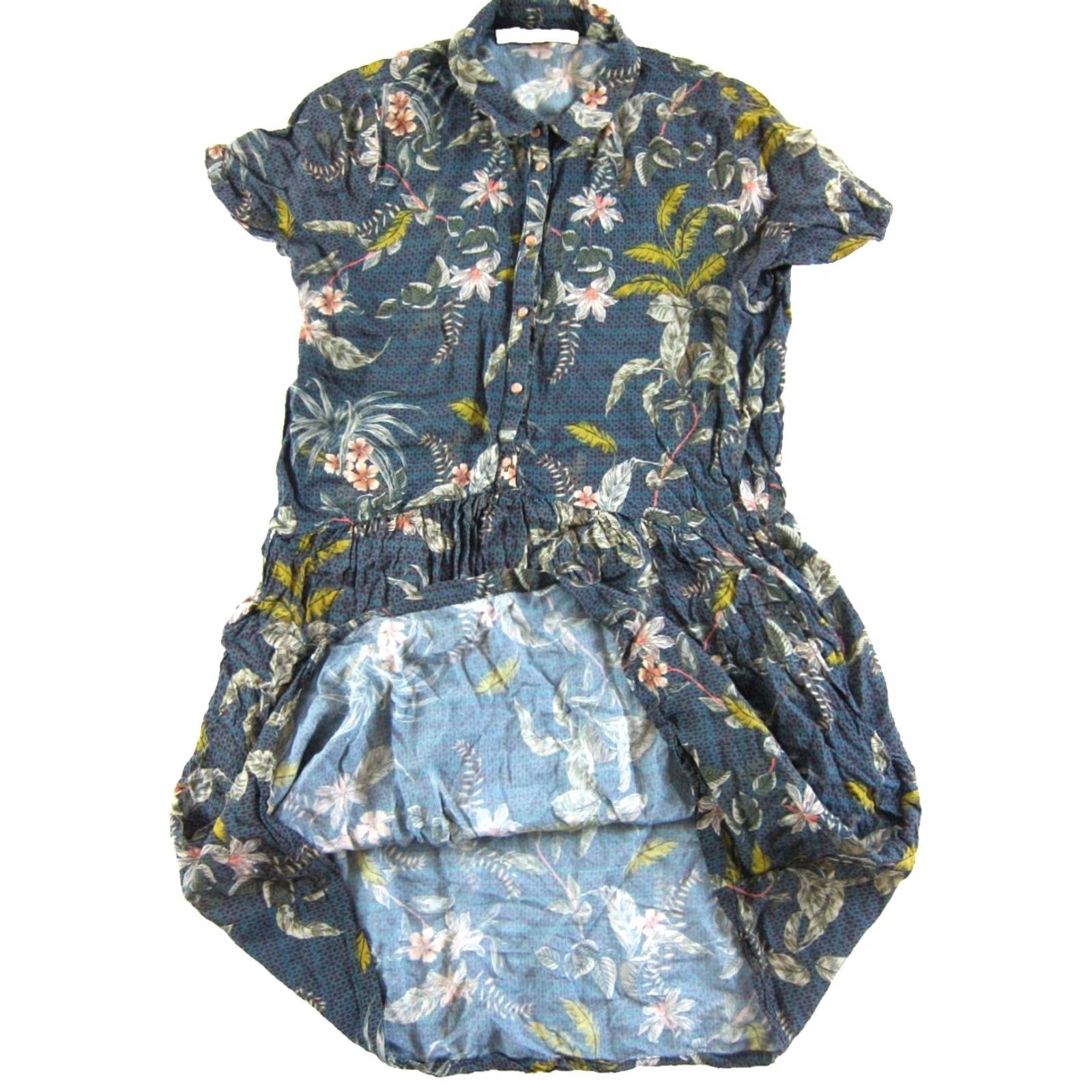 Vintage Acote Rayon Blue Pink Green Floral Pocket Short Sleeve Collar Shirt Dress Size 0 Size XS / US 0-2 / IT 36-38 - 5 Thumbnail