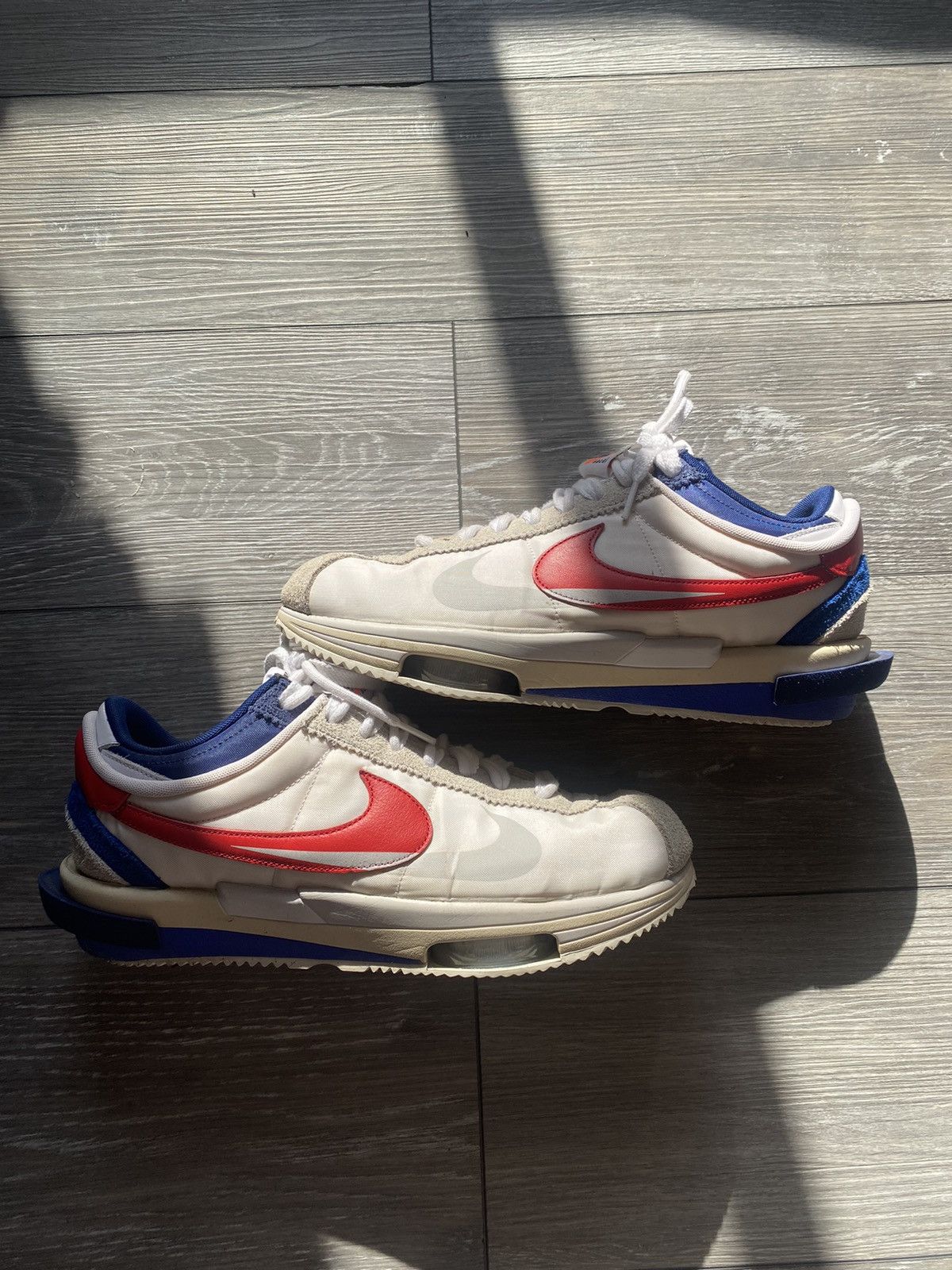 image of Nike Sacai Zoom Cortez Forest Gump OG Shoes in White, Men's (Size 12)