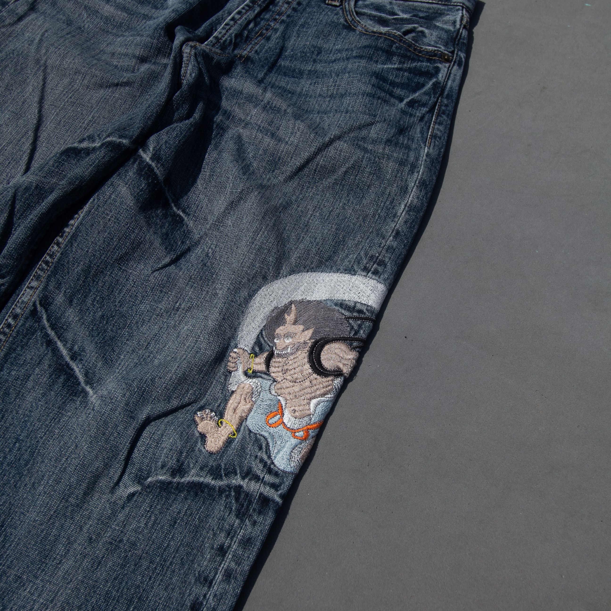 Japanese Brand × Le Grande Bleu (L.G.B.) Fujin Raijin Sukajan Jeans Japan Size US 32 / EU 48 - 7 Thumbnail