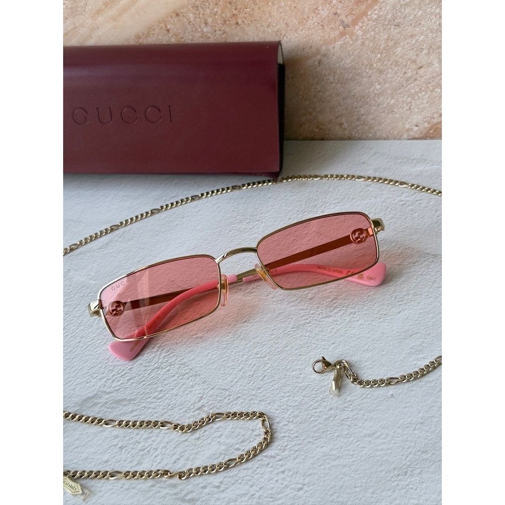 Gucci NEW Gucci GG1600S Gold Chain Pink Rectangule Sunglasses $650 Size ONE SIZE - 5 Thumbnail