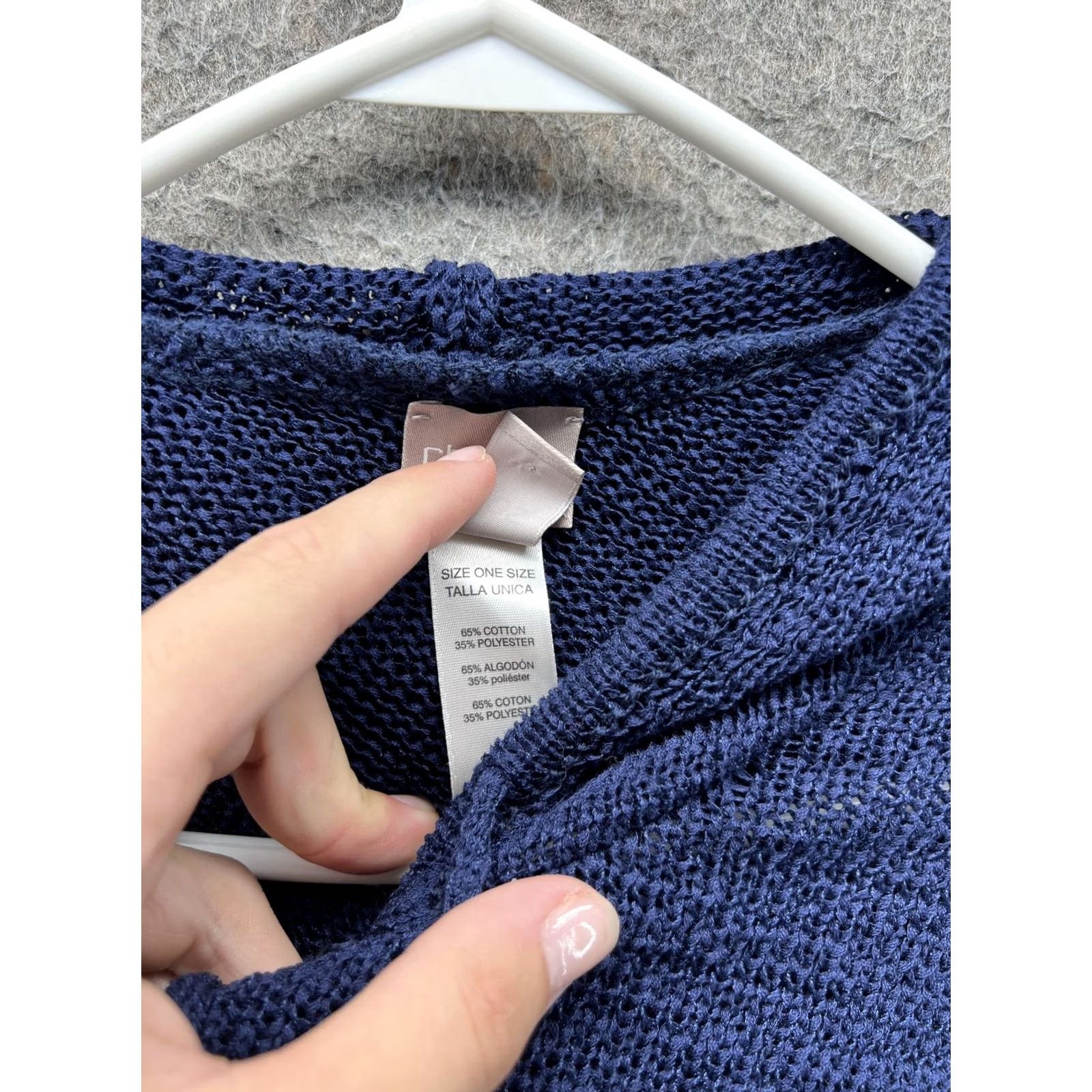 Vintage Chico's Hoodie Cape Womens One Size Blue Lightweight Knit Poncho Sweater Bodice: Sleeveless, V-Neck, Hooded, Solid Knit Pattern Size ONE SIZE - 2 Thumbnail