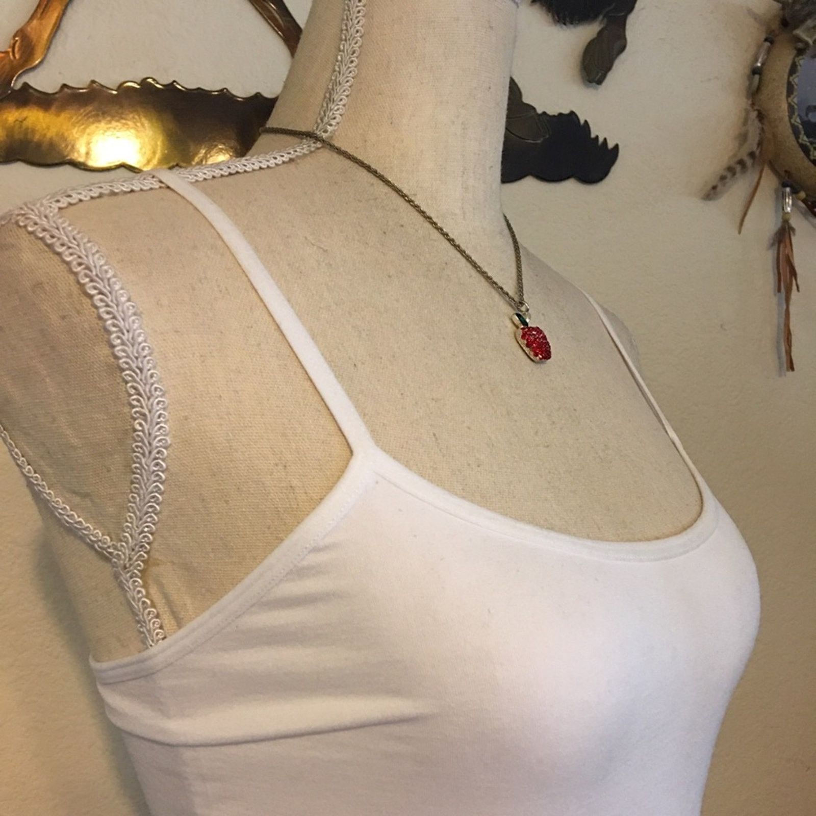 Jewelry Vintage 1928 red white rhinestone apple necklace Size ONE SIZE - 4 Thumbnail