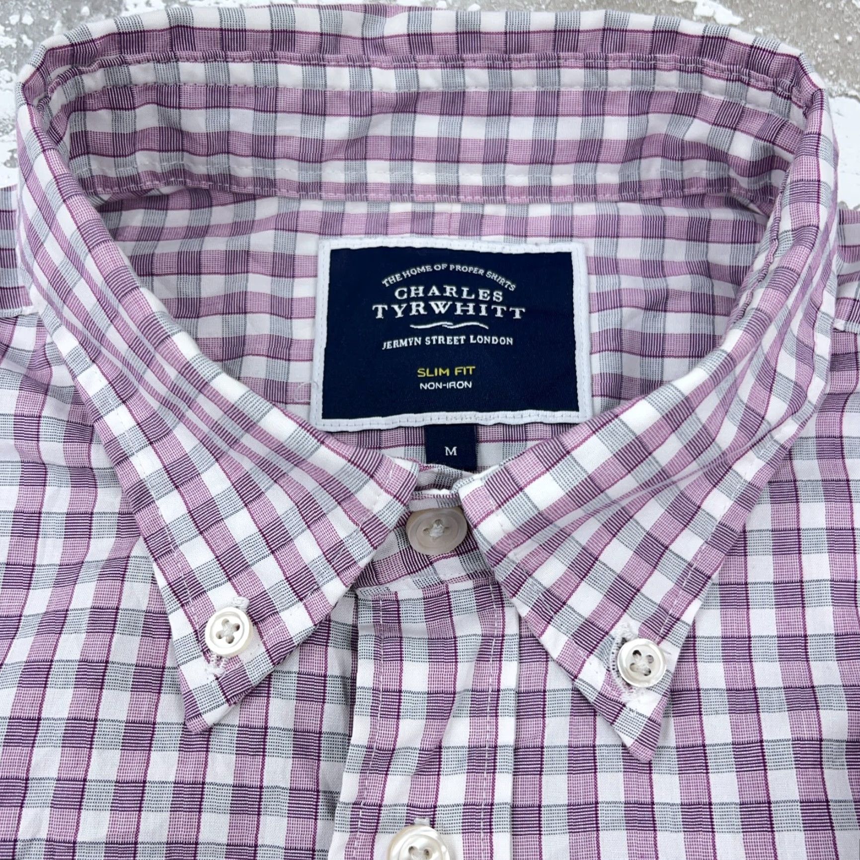 Charles Tyrwhitt Charles Tyrwhitt Shirt Men Medium Pink Slim Fit Button Up Dress Poplin Gingham Size 40R - 3 Thumbnail