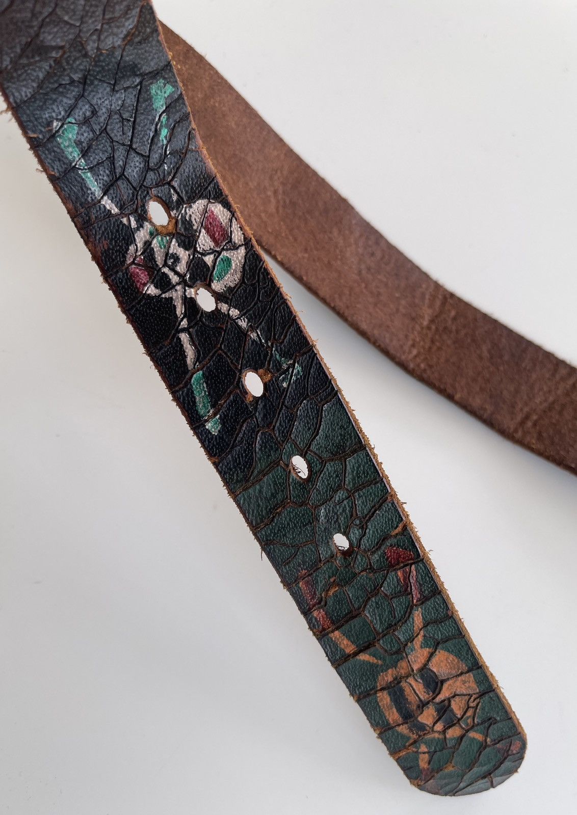 Vintage Vintage Leather Belt Skulls Printed Size 30 - 11 Thumbnail