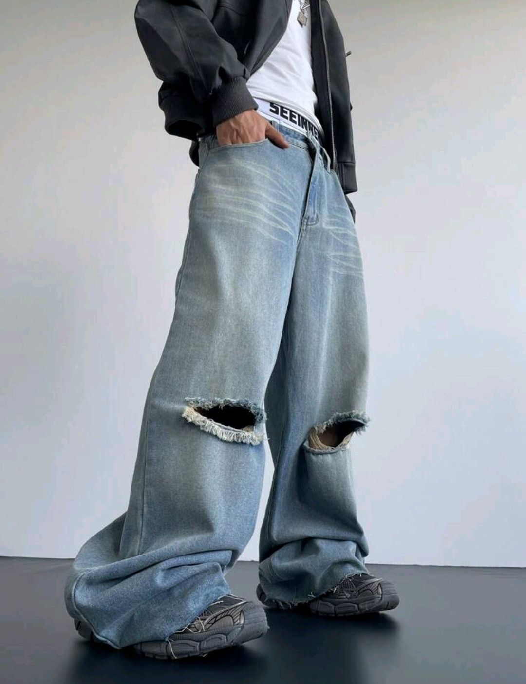 Japanese Brand × Vintage Y2K Vintage Distressed Washed Loose Baggy Straight-Leg Jeans Size US 37 - 3 Thumbnail