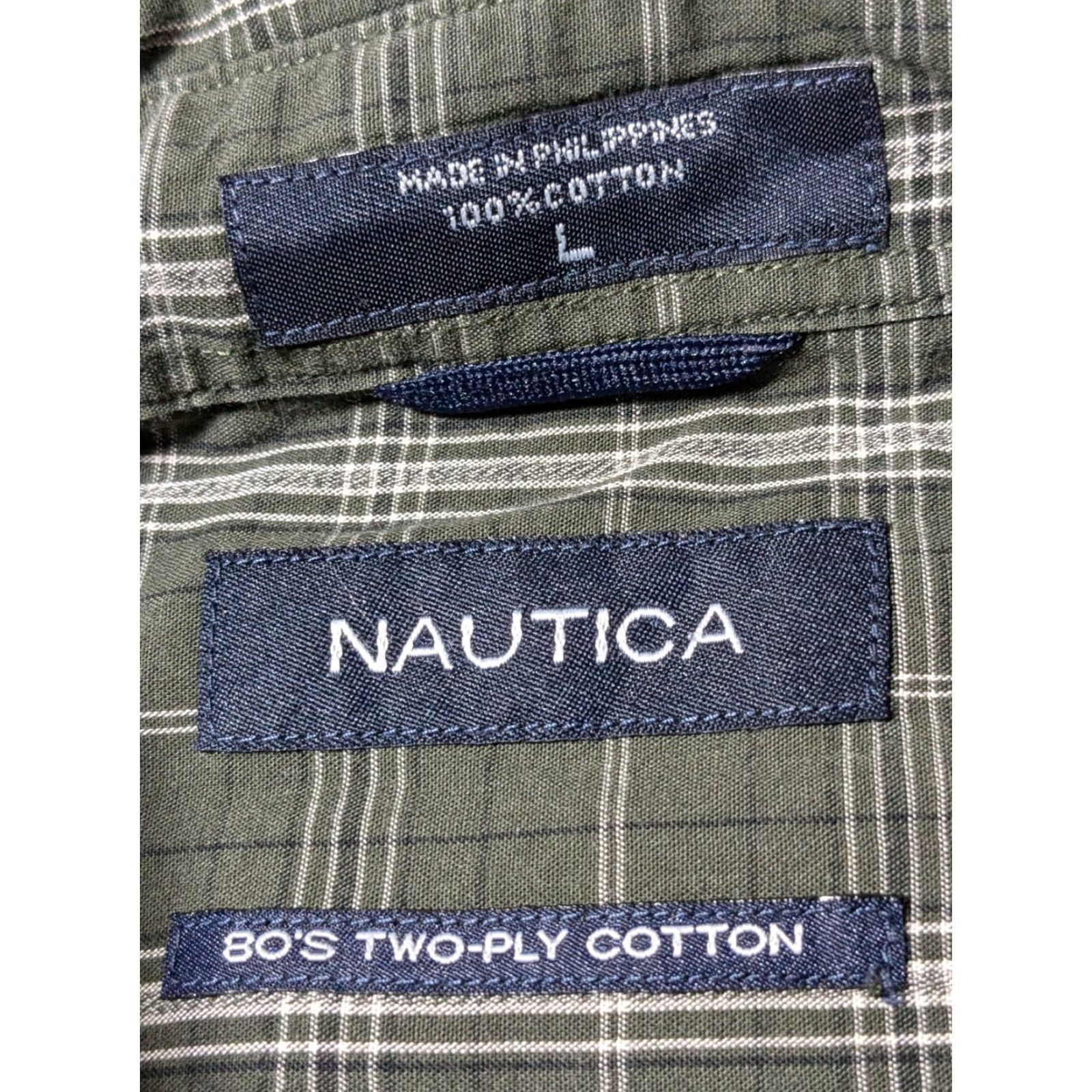 Nautica VTG Nautica 80s Two-Ply Cotton Men Large Green Plaid Button Short Sleeve Shirt Size US L / EU 52-54 / 3 - 5 Thumbnail