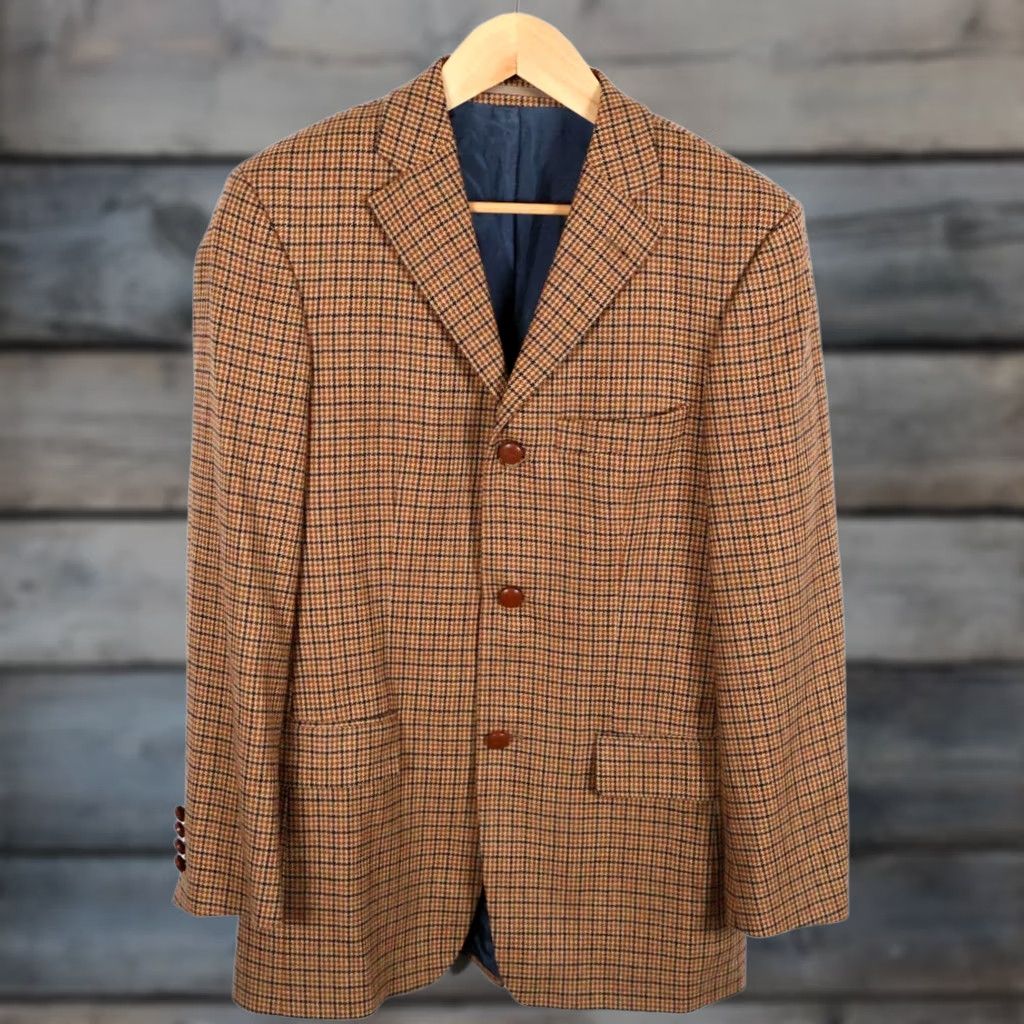 Vintage Strellson Sport Coat Men 40 Brown Houndstooth 3-Button Wool Cashmere Jacket Size US XXS / EU 40 - 1 Thumbnail