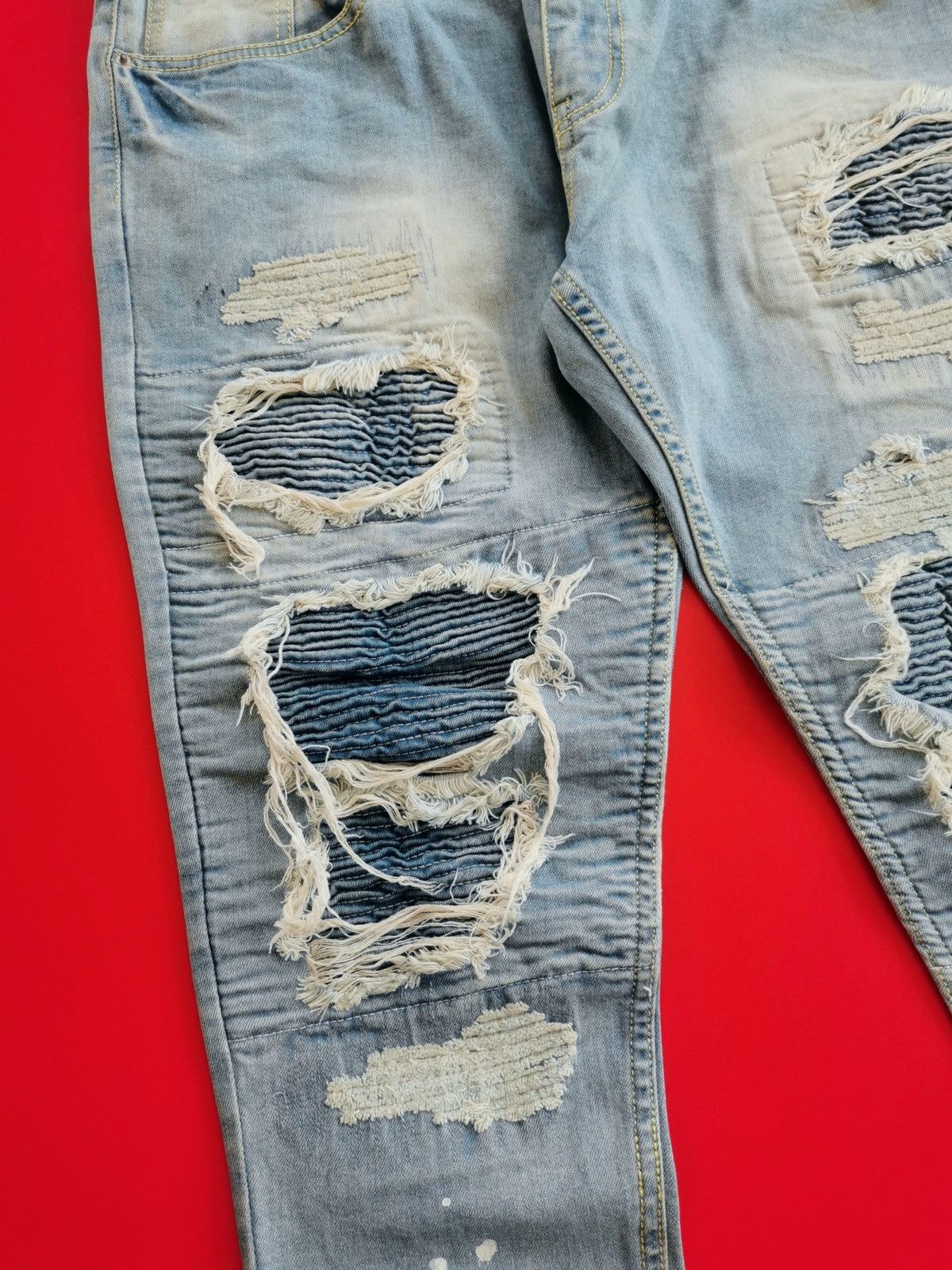 Seditionaries Black Flame Patchwork Distressed Zipper Biker Jeans Size US 32 / EU 48 - 4 Thumbnail