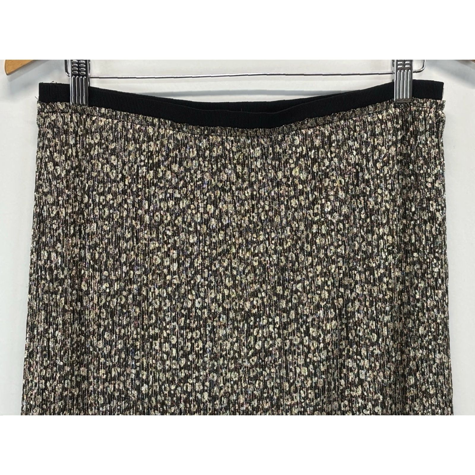 Vintage Maeve Anina Midi Skirt Sz 8 Black Gold Shimmer Stretch Pull On Women Pencil Straight Midi Skirt Size 30" / US 8 / IT 44 - 4 Thumbnail