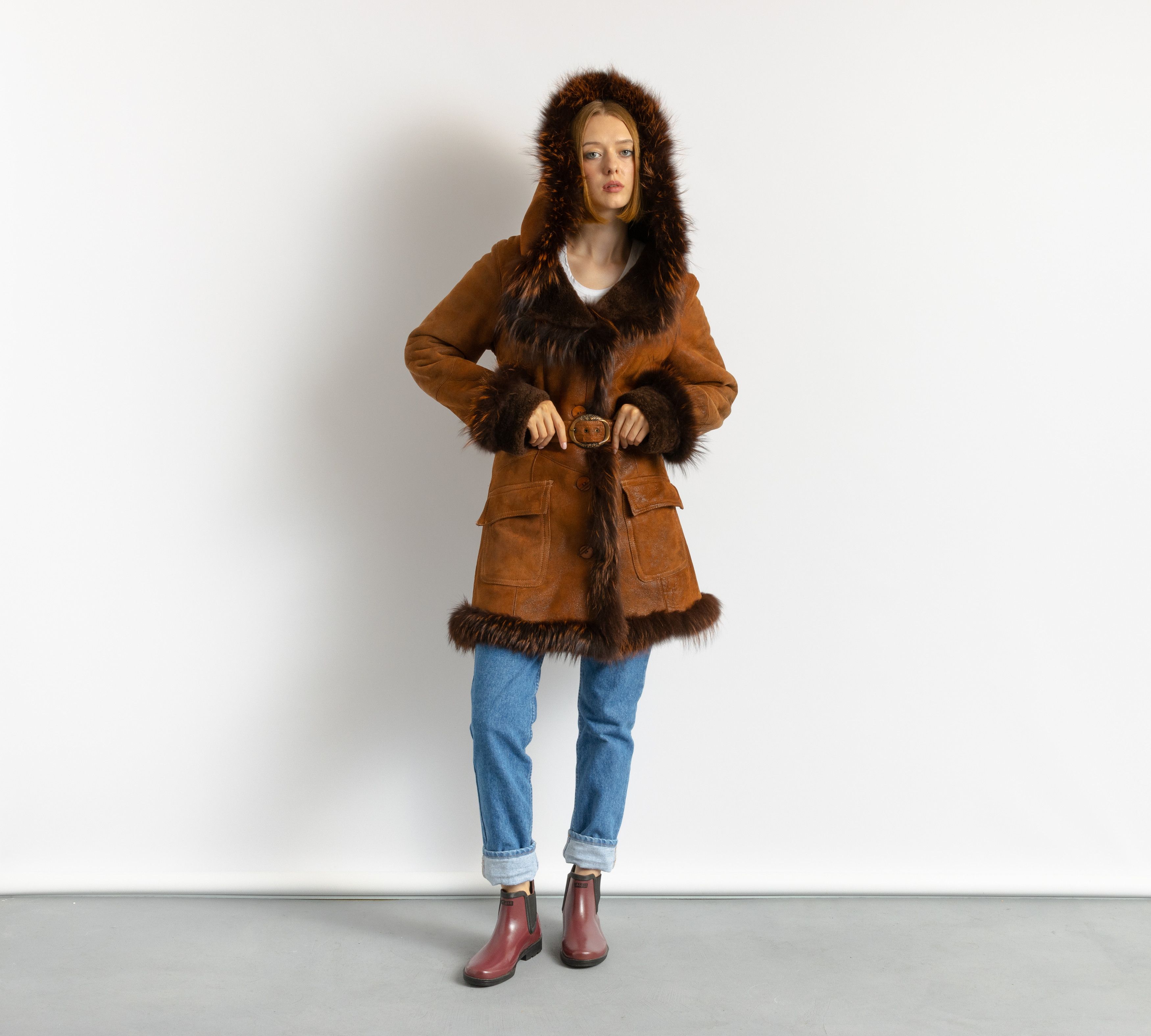 Vintage Suede Sheepskin Leather Shearling Coat 8703 Size M / US 6-8 / IT 42-44 - 1 Thumbnail