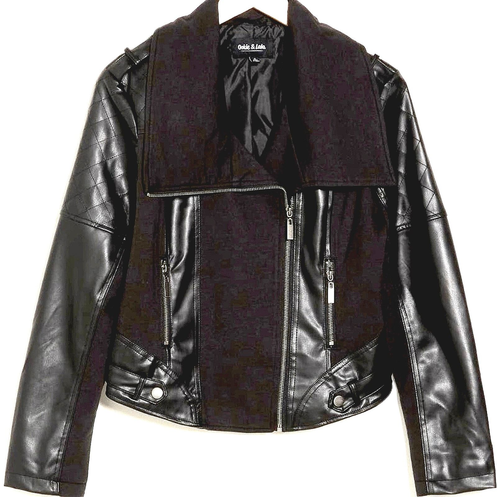 Ookie & Lala Faux Leather Mix Quilt Drape Jacket - Black - L