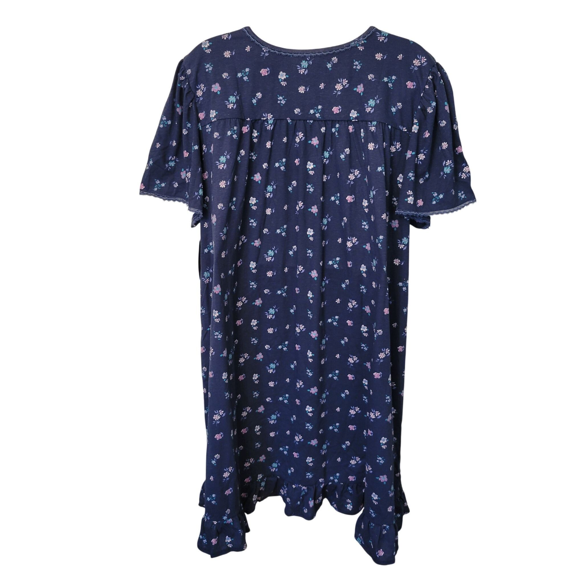 Vintage Dreams Co Blue Floral Nightgown 4X Cotton Long Modest House Size 4XL / US 24-26 - 2 Thumbnail