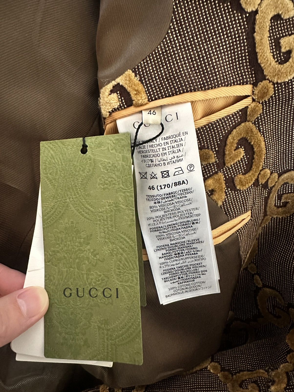 Gucci Gucci GG monogram brown velvet blazer/suit jacket & trousers Size 48R - 5 Thumbnail