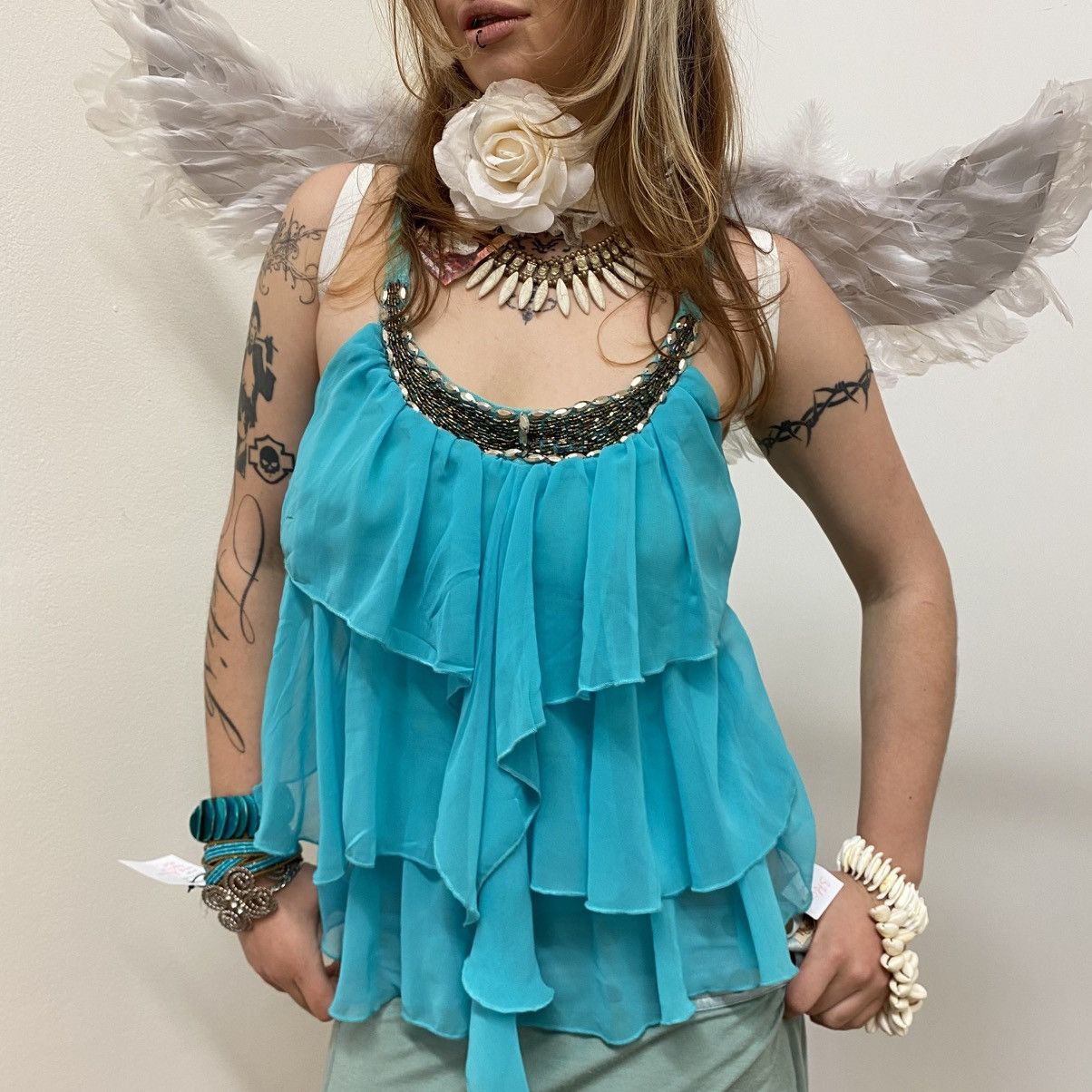 Vintage Bright blue cotton fairy-like vest top Size M / US 6-8 / IT 42-44 - 2 Thumbnail